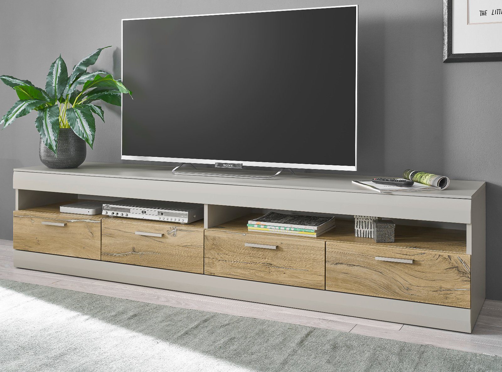 Furn.Design Lowboard Griego (TV Unterschrank in Kieselgrau mit Eiche,  Breite 200 cm), mit Soft-Close