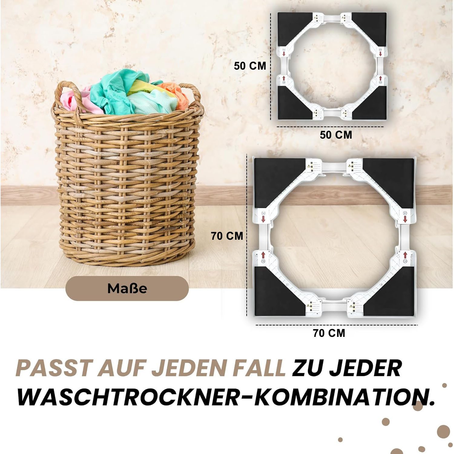 SURFOU Waschmaschinenuntergestell Verbindungsrahmen für Waschmaschine und Wäschetrockner 50-70cm, Zubehör für Zwischenbausatz Stapelrahmen, Waschmaschinenzubehör, Ausziehbarem, Stapelbausatz Tiefenverstellung Vibrationsfunktion Einstellbare