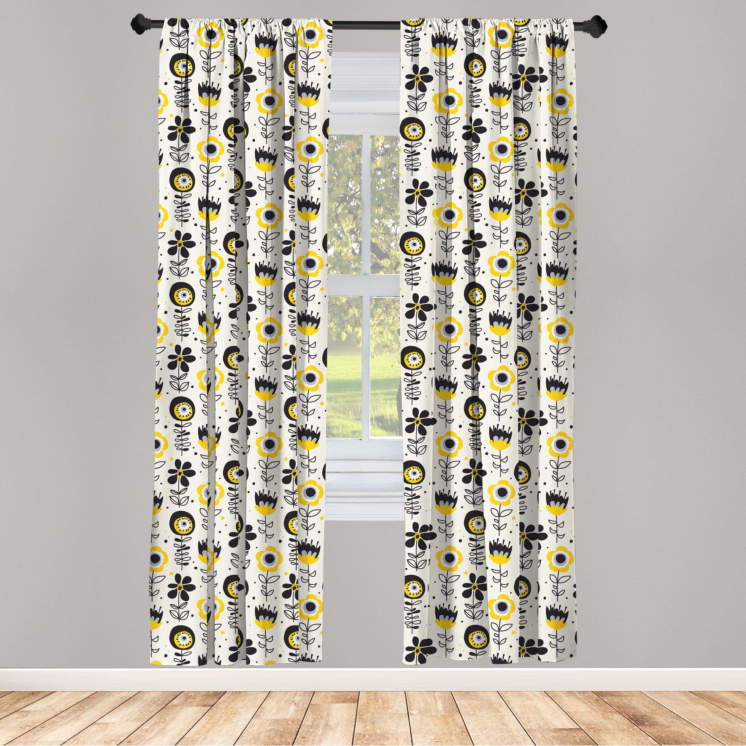 Gardine Vorhang für Wohnzimmer Schlafzimmer Dekor, Abakuhaus, Microfaser, Abstrakt Surreal Design Blumen