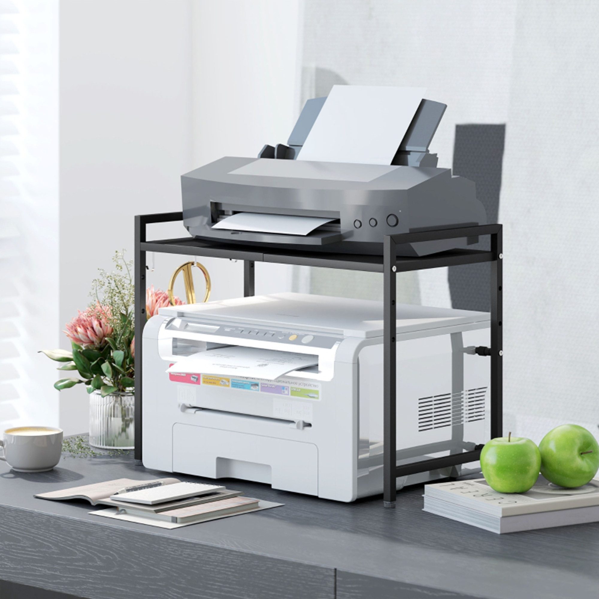 MC Star Küchenregal Erweiterbares Mikrowellenregal Mikrowellenständer, mit 3 Haken Küchenregal Mikrowellenhalter aus Metall, Schwarz