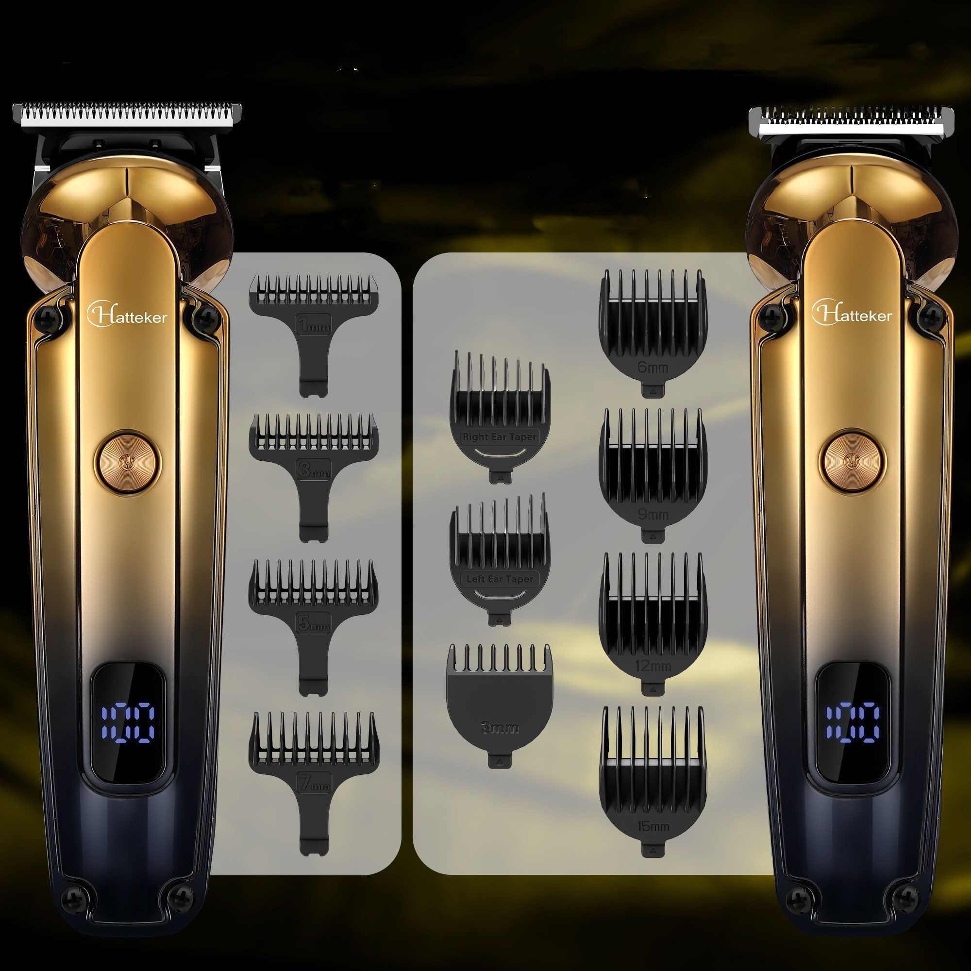HATTEKER Haar- und Bartschneider HT-6168, Körperhaartrimmer, Wasserdicht, 6 in 1, Gold