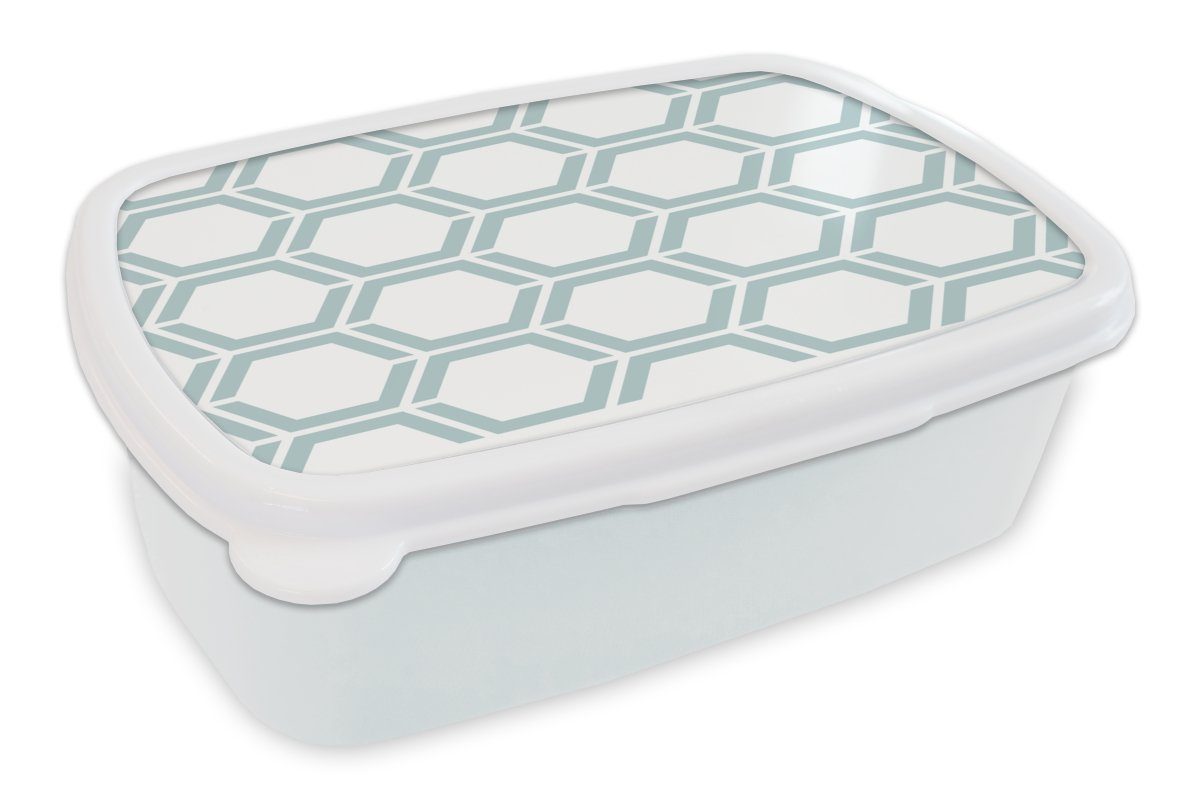 MuchoWow Lunchbox Muster - Linie - Gestaltung - Sechseck, Kunststoff, (2-tlg), Brotbox für Kinder und Erwachsene, Brotdose, für Jungs und Mädchen weiß