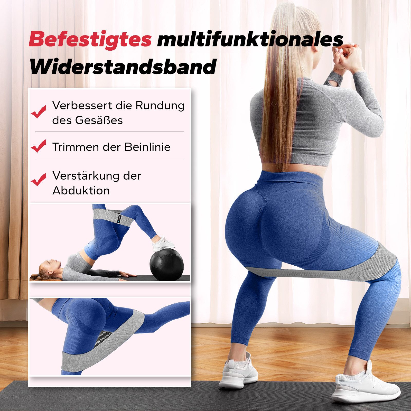 MERACH Beckenbodentrainer Oberschenkeltrainer, Beintrainer für Frauen, Trainingsgerät mit einstellbare Fitnessbänder für zuhause, 360°drehbar, 1-tlg., Gesäß, Rücken, Beinmuskeln und Armen stärken, Fitness Yoga Sportgerät, Postnatale Rückbildung, Widerstandsbänder, tragbar