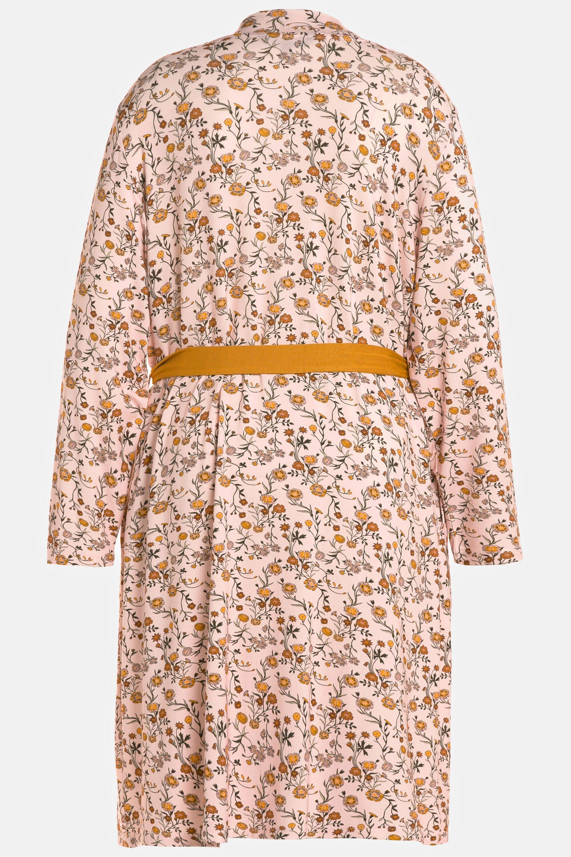 Ulla Popken Schalkragen Langarm, Kimono Kimono Materialmix Form ca. offene Blüten Oberschenkel, Mitte