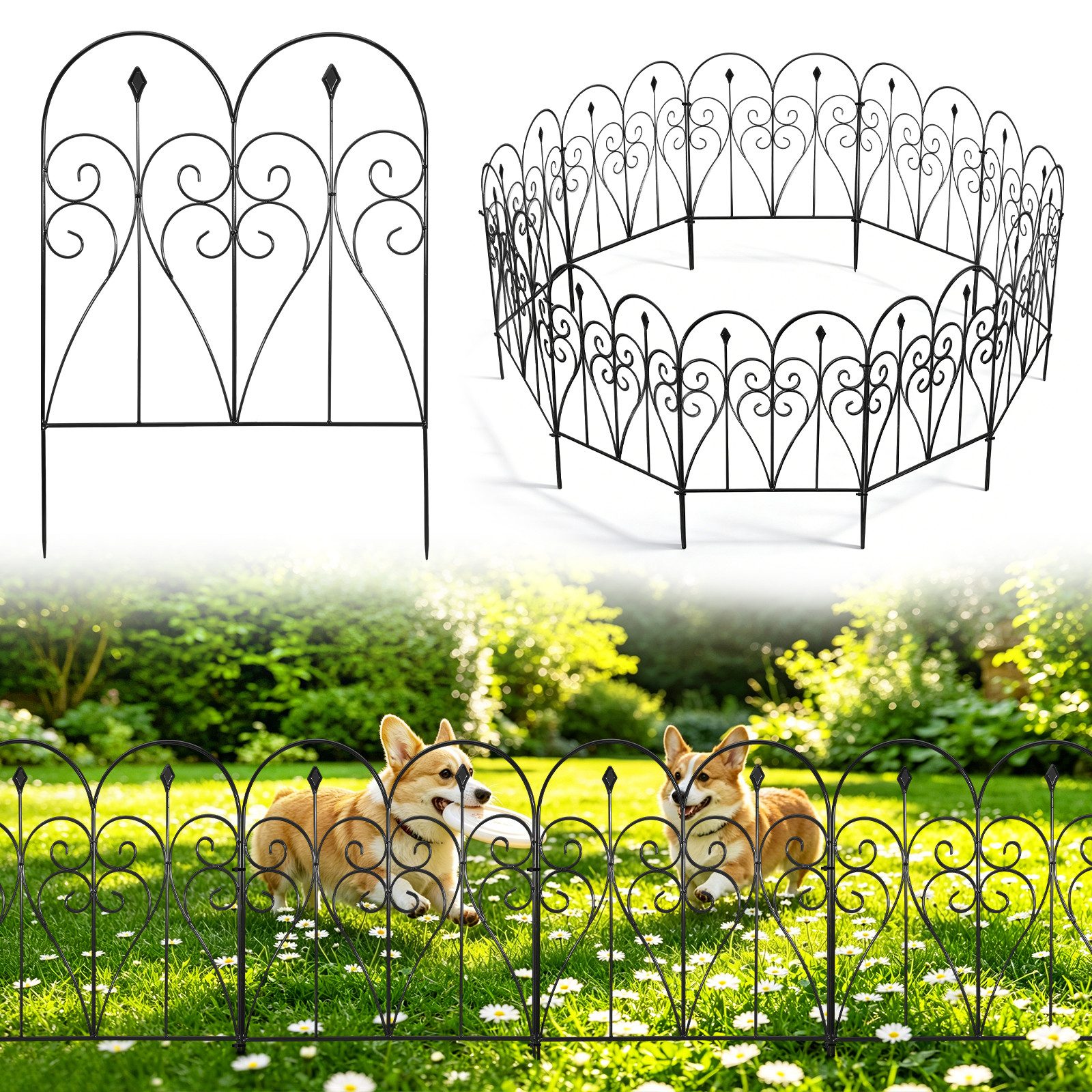BlingBin Gartenzaun 5/10 Stück Dekorativer Metallzaun für Garten, 81x60 cm Blumenzaun, (10er Set, 10-St., Gartenbegrenzung, Drahtzaun, Außenzäune), Outdoor Gartenpaneel für Terrasse & Blumenbeet, Rostfrei Tierbarriere