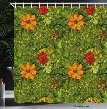 Abakuhaus Duschvorhang Moderner Digitaldruck mit 12 Haken auf Stoff Wasser Resistent Breite 175 cm, Höhe 180 cm, Blumen Fractal Retro Dschungel-Kunst