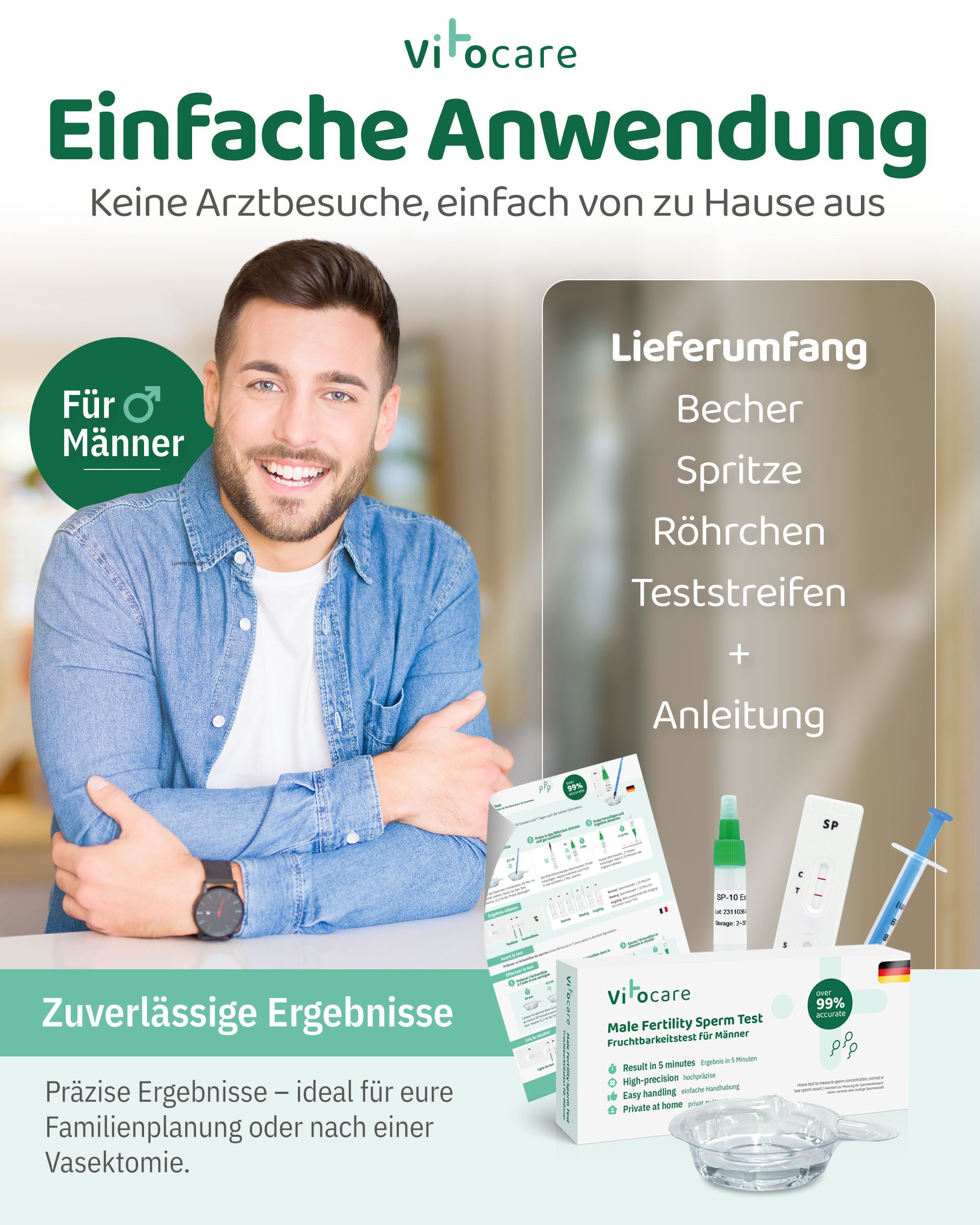 Vitocare Fruchtbarkeitstracker Spermatest für zuhause – Schneller Fruchtbarkeitstest für Männer