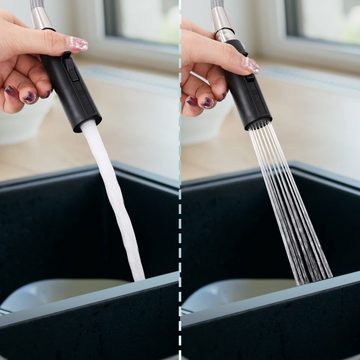 Synlyn Küchenarmatur (Küchenarmatur mit Brause, ausziehbar, 2 Wasserstrahlarten, Mischbatterie Küche 360° Schwenkbar) Einhebel Spülarmaturen mit hohem Auslauf aus Edelstahl mit G3/8''