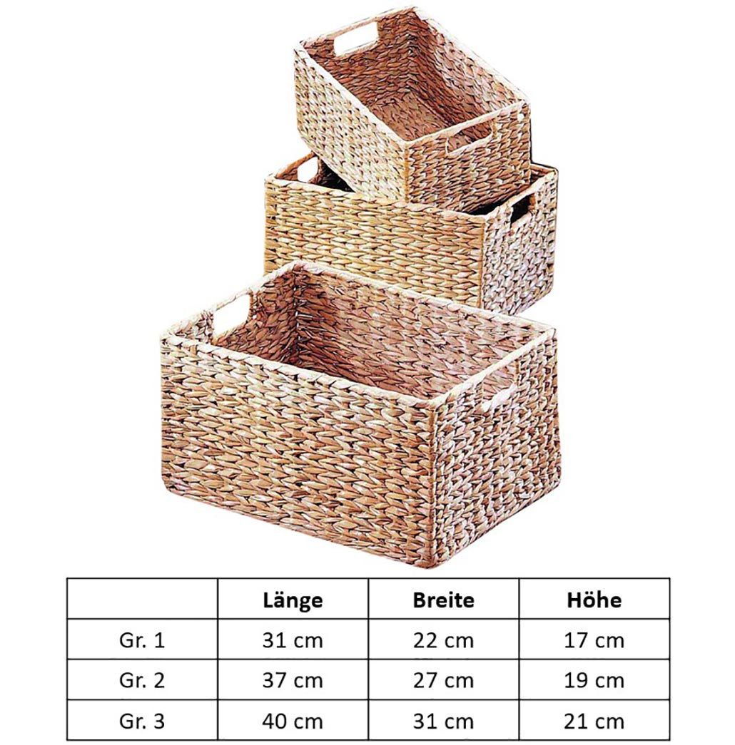 Kobolo Aufbewahrungskorb Regalbox eckig aus Wasserhyazinthe im 3er Set – Bild 2 von 3