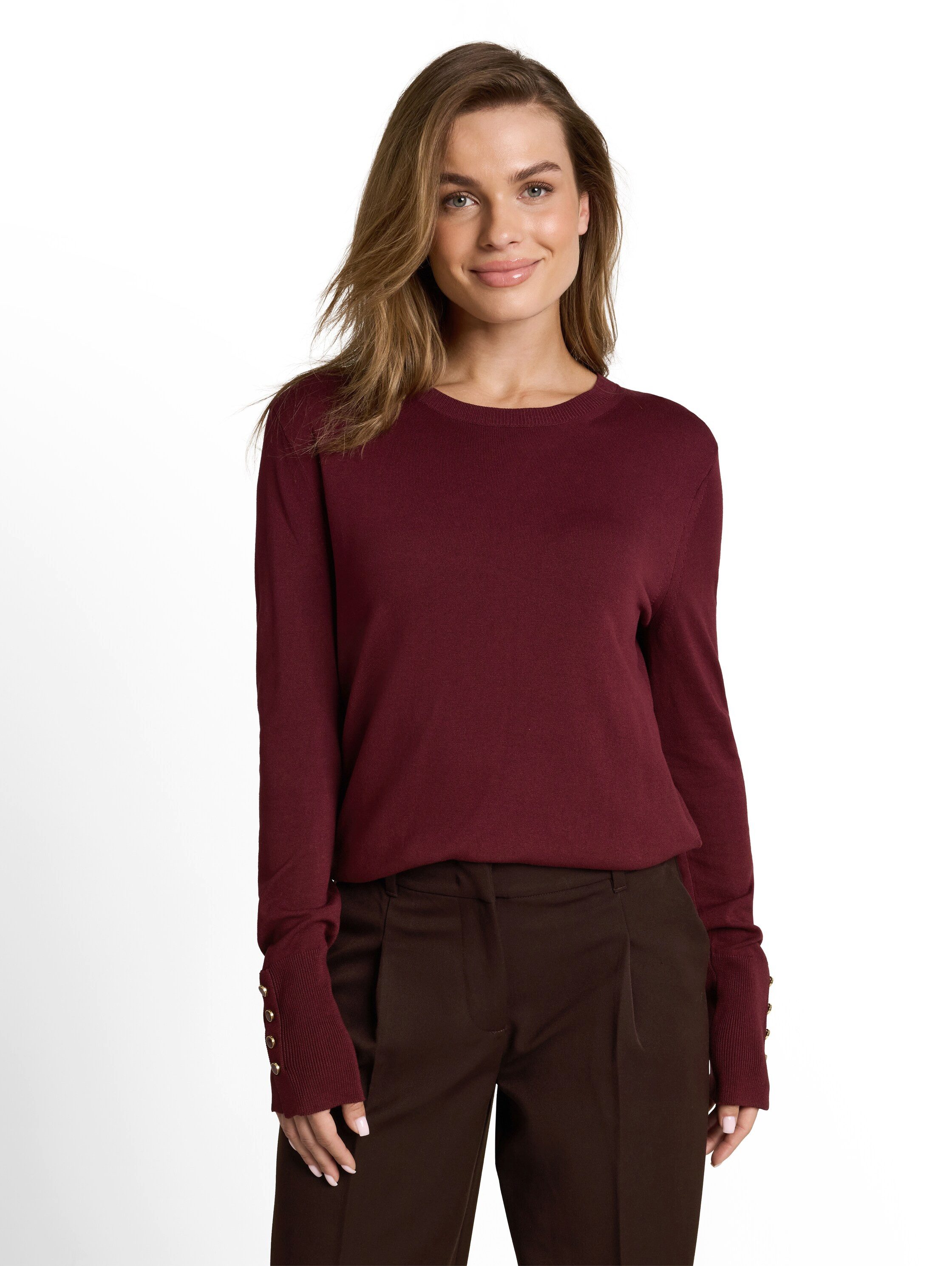 TOM TAILOR Strickpullover Regular Dekorative Knopfdetails an den Ärmelbündchen / Viskose