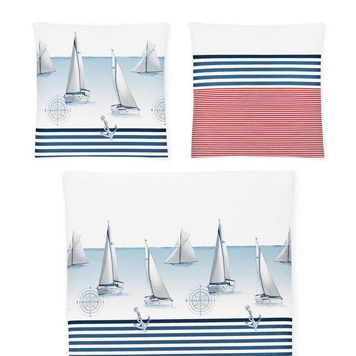 RRUxiia Bettwäsche-Set 140x200cm - Marine Design Mit Anker-Motiv & Reißverschluss