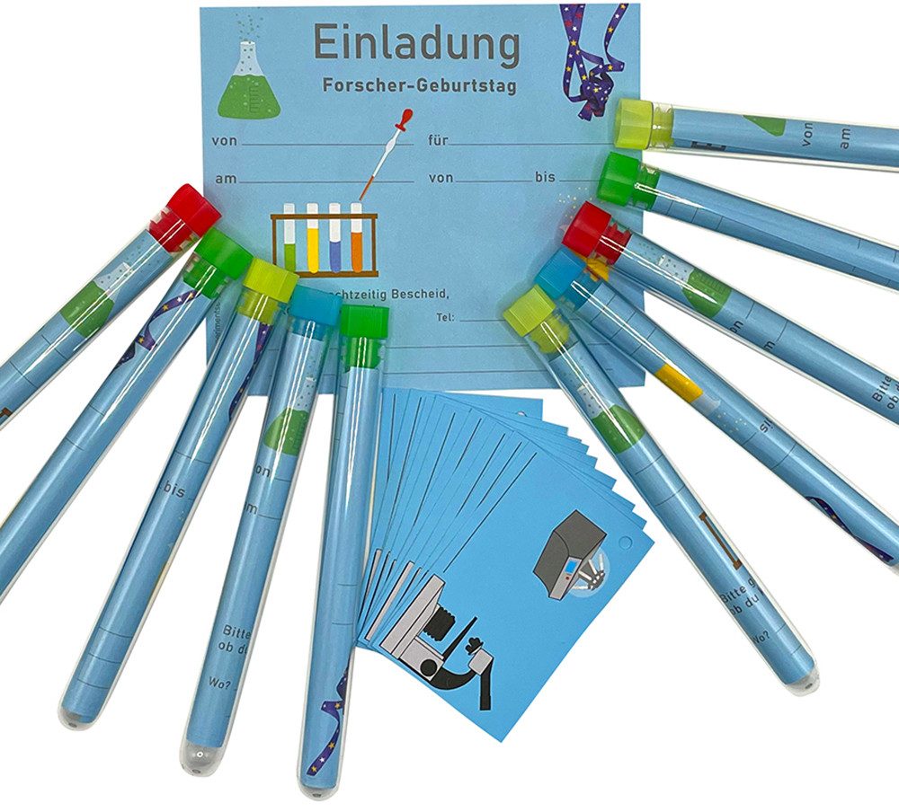 myExperimentSet Einladungskarten im Reagenzglas für Forscher-Kindergeburtstage, 10 Stück, Die perfekte Einladung für eine gelungene Forscherparty