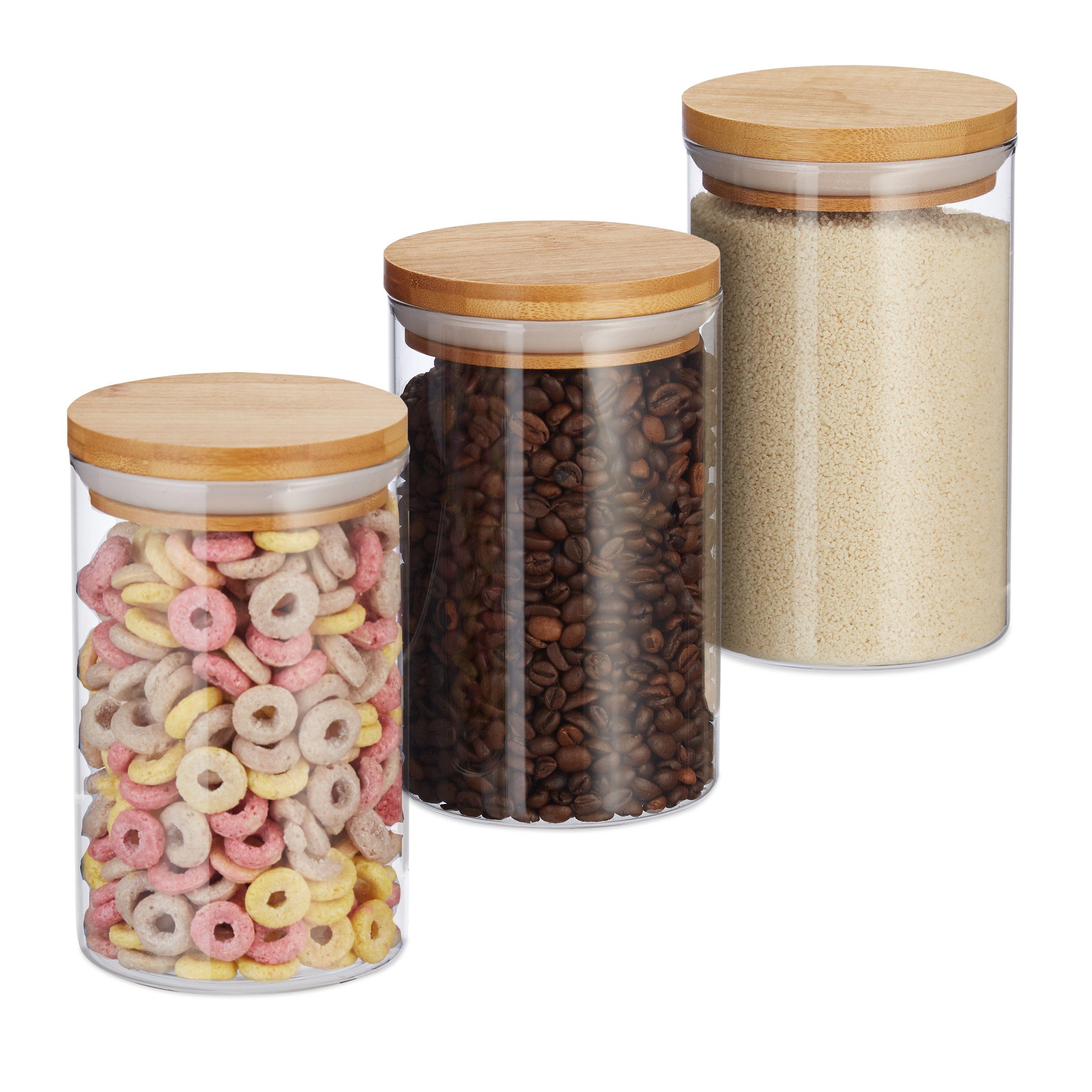relaxdays Vorratsdose 3er Set Vorratsdosen aus Glas 800 ml, Glas, (3-tlg)