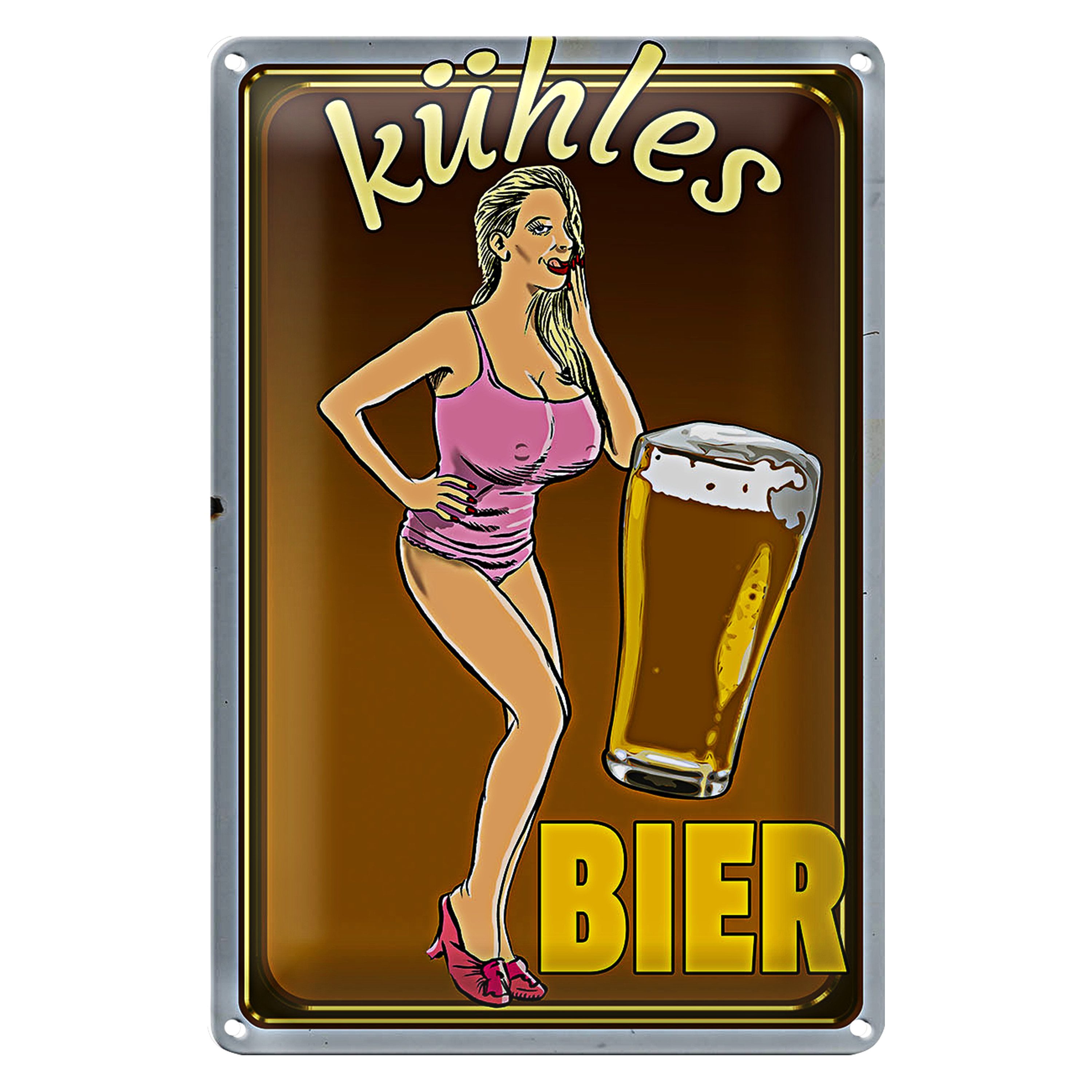 Roomando Metallschild Blechschild Pinup 20x30cm kühles Bier