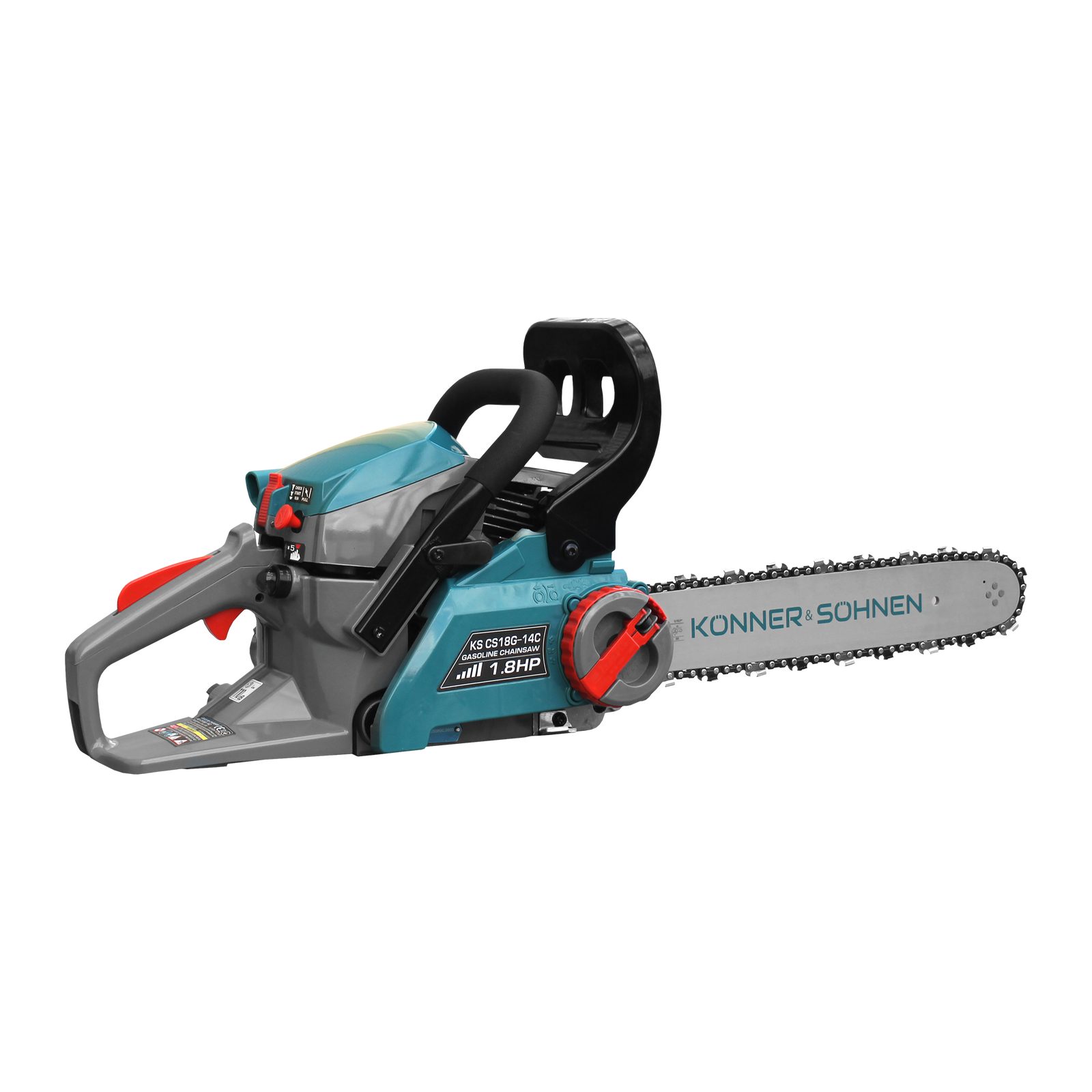 Könner & Söhnen Benzin-Kettensäge KS CS18G-14C, 1-tlg., mit 1,35 kW Leistung, 35 cm Schwert, werkzeugloser Kettenspannung, Trägheitsbremse, STOP-Taste