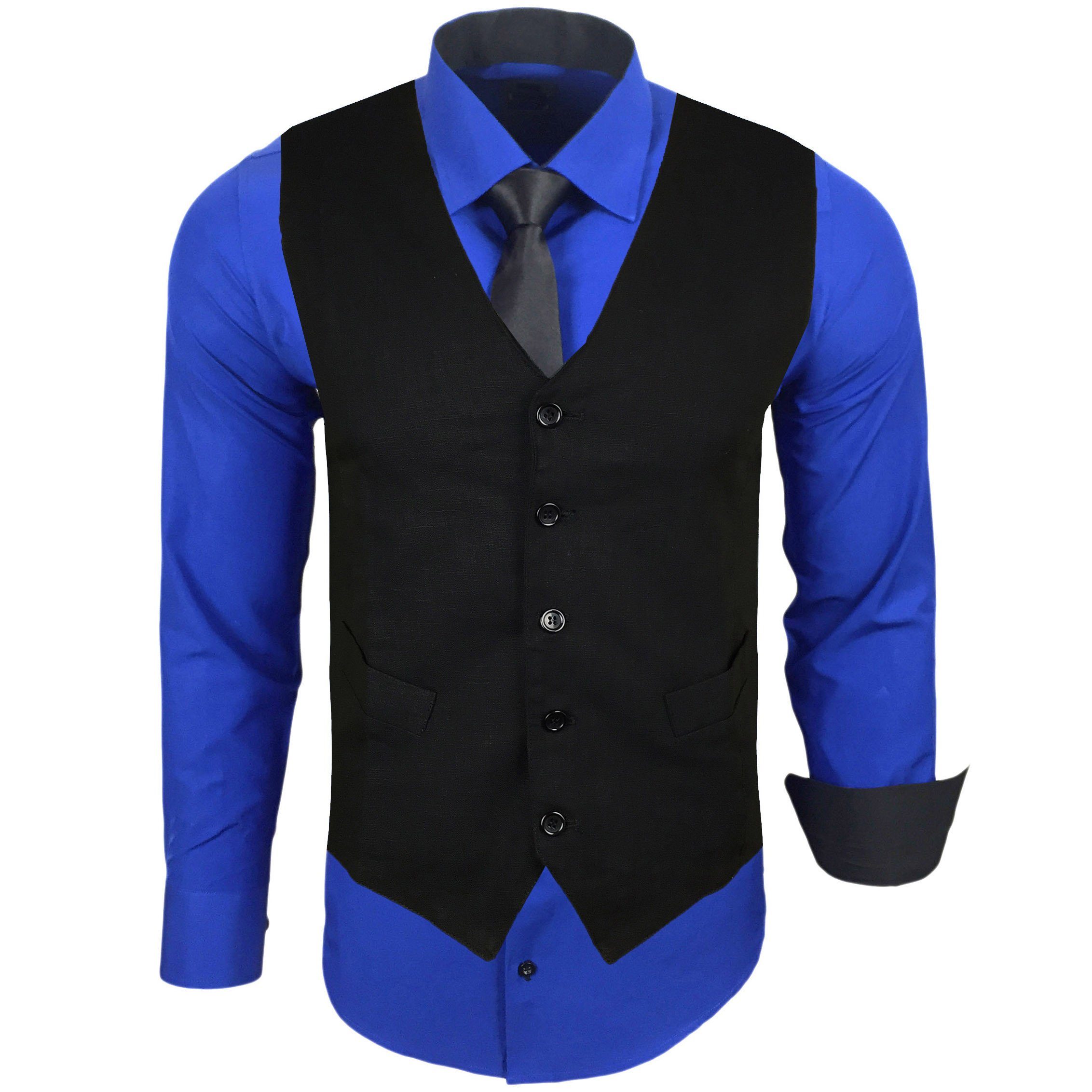 Baxboy Langarmhemd Baxboy Langarmhemd Herren Hemd Weste Krawatte 3-teilig Set 444-HWKR