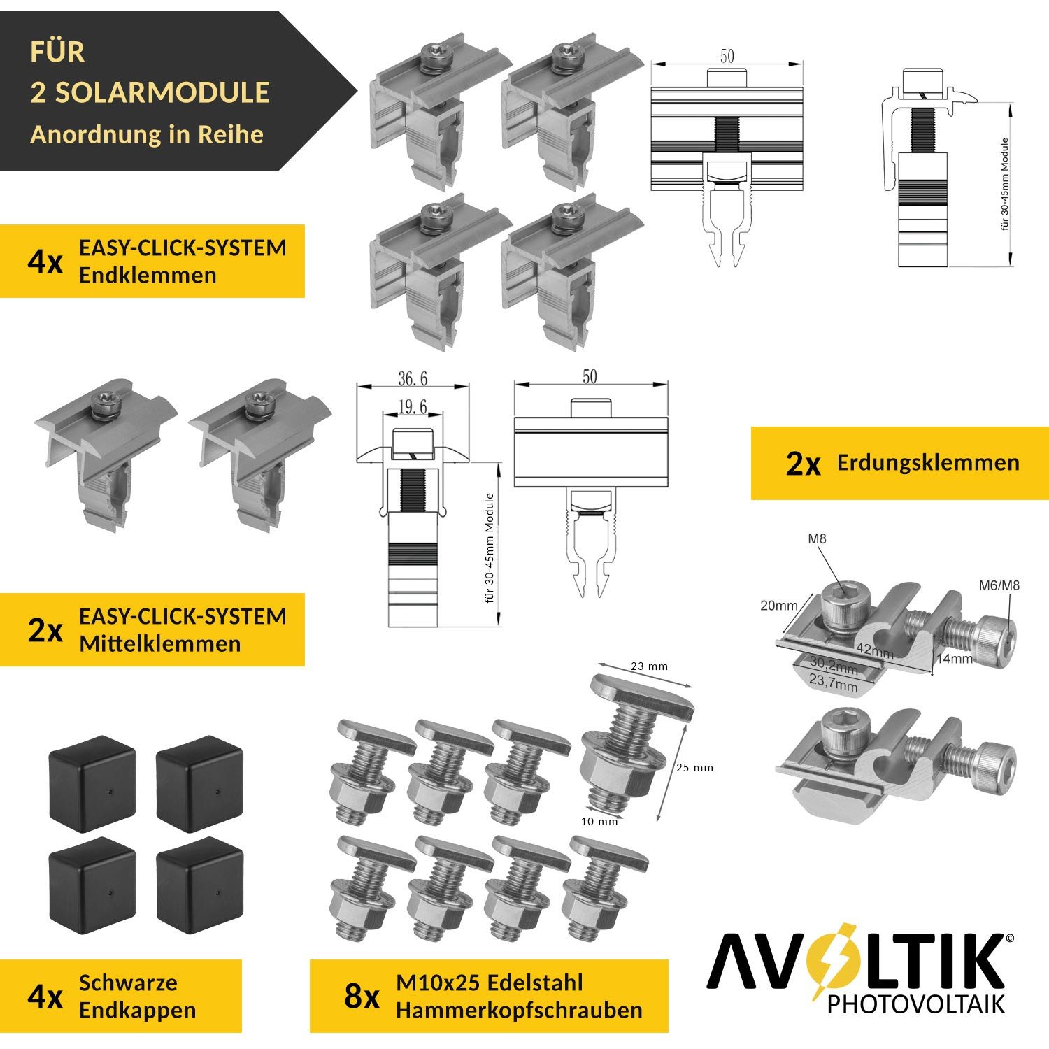 avoltik Solarmodul-Halterung Solar-Halterung Ziegeldach Montageset Dach Befestigung f 2 Solarmodule, (Avoltik Solar Halterung Ziegeldach Montageset Dach Befesti – Bild 4 von 5