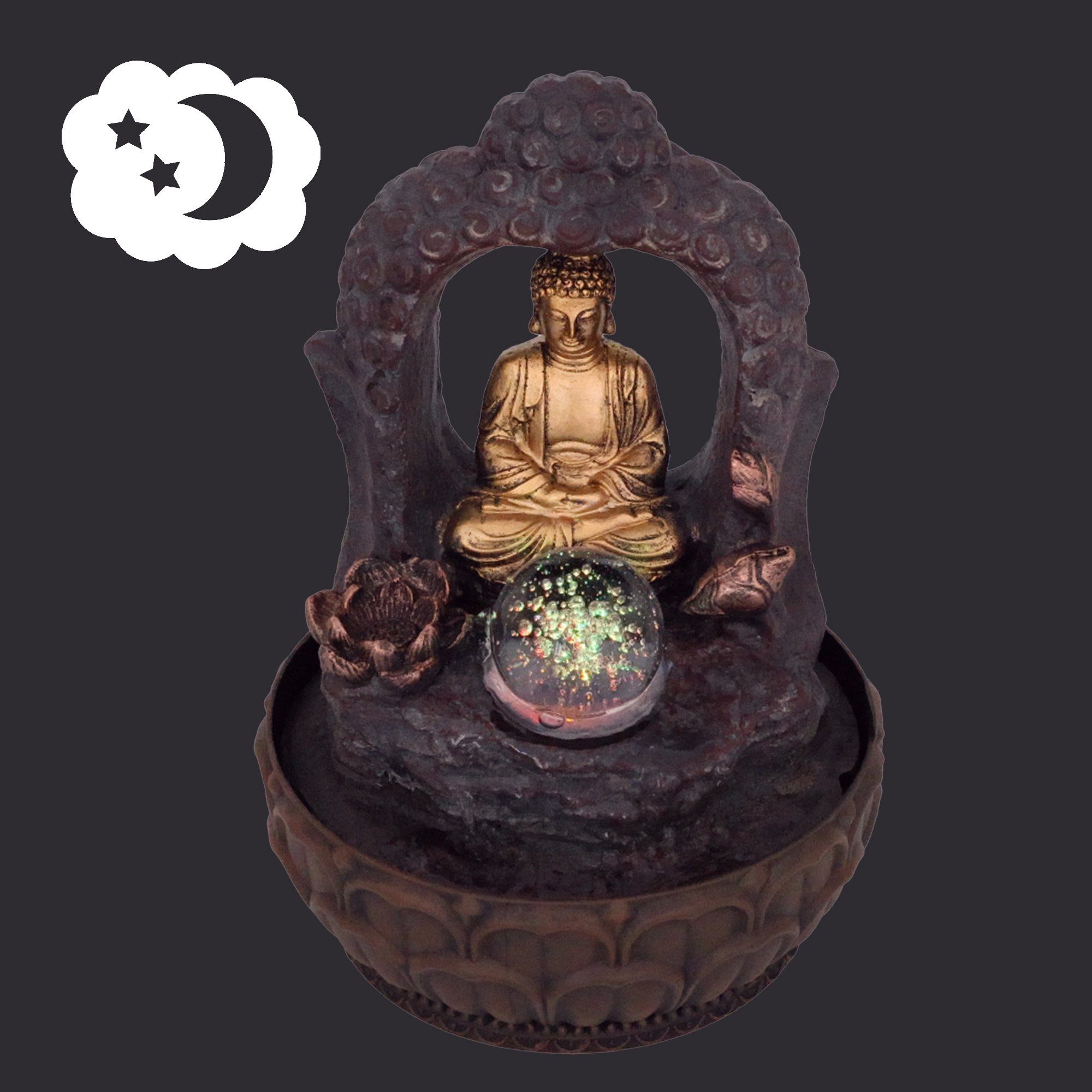 Lemodo Zimmerbrunnen Tischbrunnen Buddha mit Beleuchtung, mit LED-Beleuchtung – Bild 4 von 5