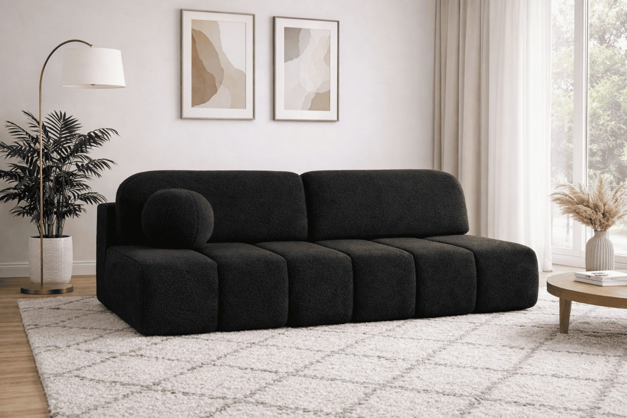 MOEBLO Sofa Fluffy aus Bouclé, Bequemes Sofa mit Schlaffunktion und Stauraum, Stilvollem Bouclé-Bezug, Couch Polstermöbel Sitzmöbel Wohnzimmermöbel 3-Sitzer-Sofa Stoffsofa, mit Relaxfunktion (BxHxT):210x88x104 cm