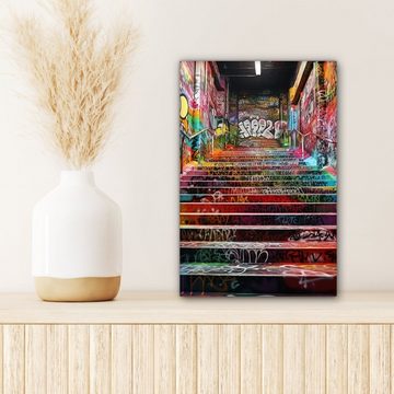 OneMillionCanvasses® Leinwandbild Treppe - Graffiti - Farben - Kunst, (1 St), Leinwandbild fertig bespannt inkl. Zackenaufhänger, Gemälde, 20x30 cm