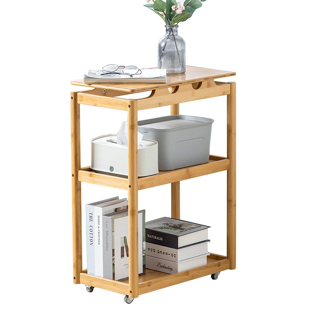 WAOHO Beistelltisch Bambus mit Rollen, Küchentisch mit Rollen,Beistellwagen günstig online kaufen