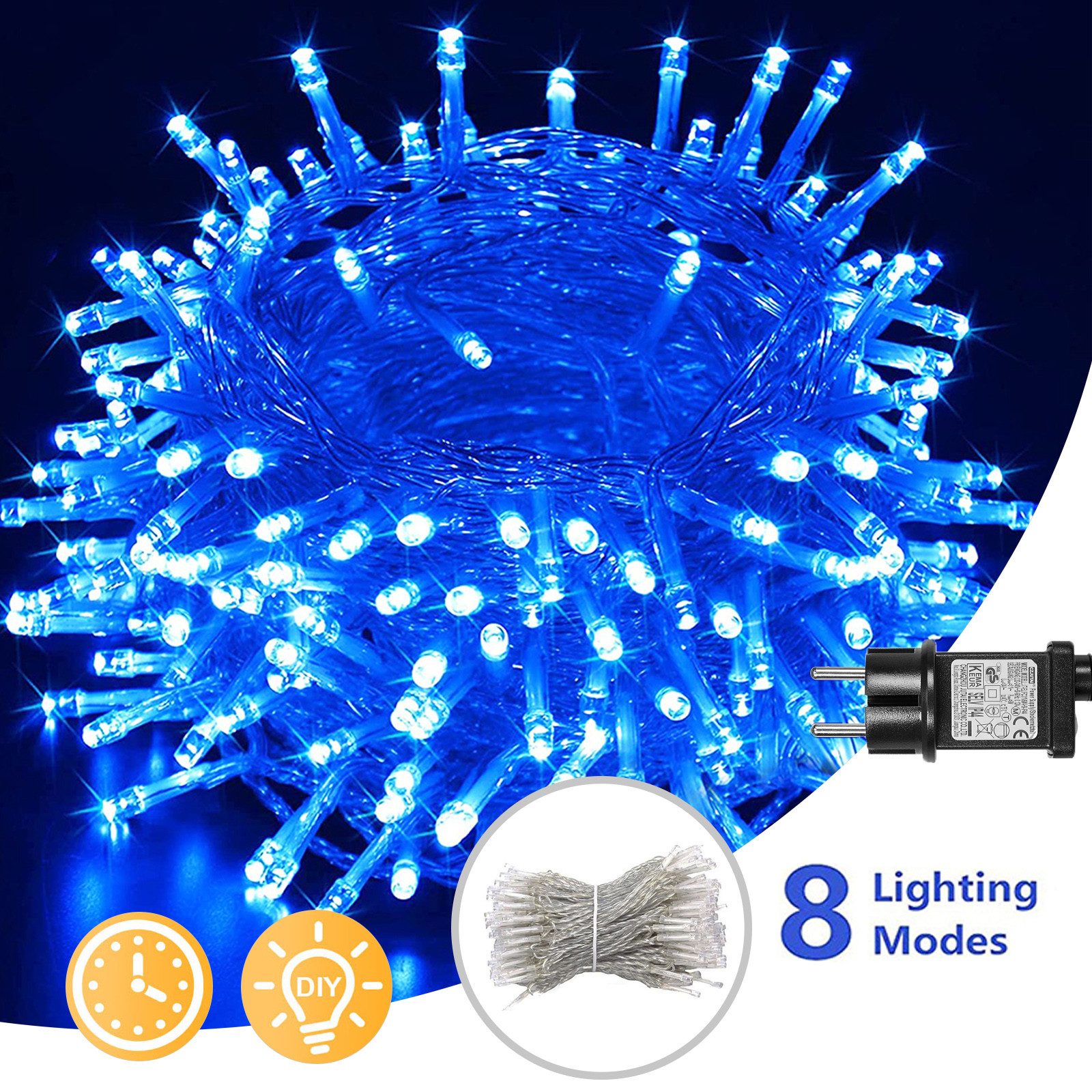 MUPOO LED-Lichterkette 20/30/50/100M Lichtervorhang 200/300/400/800 LED Lichterketten, 8 Modi, 4 Farbe