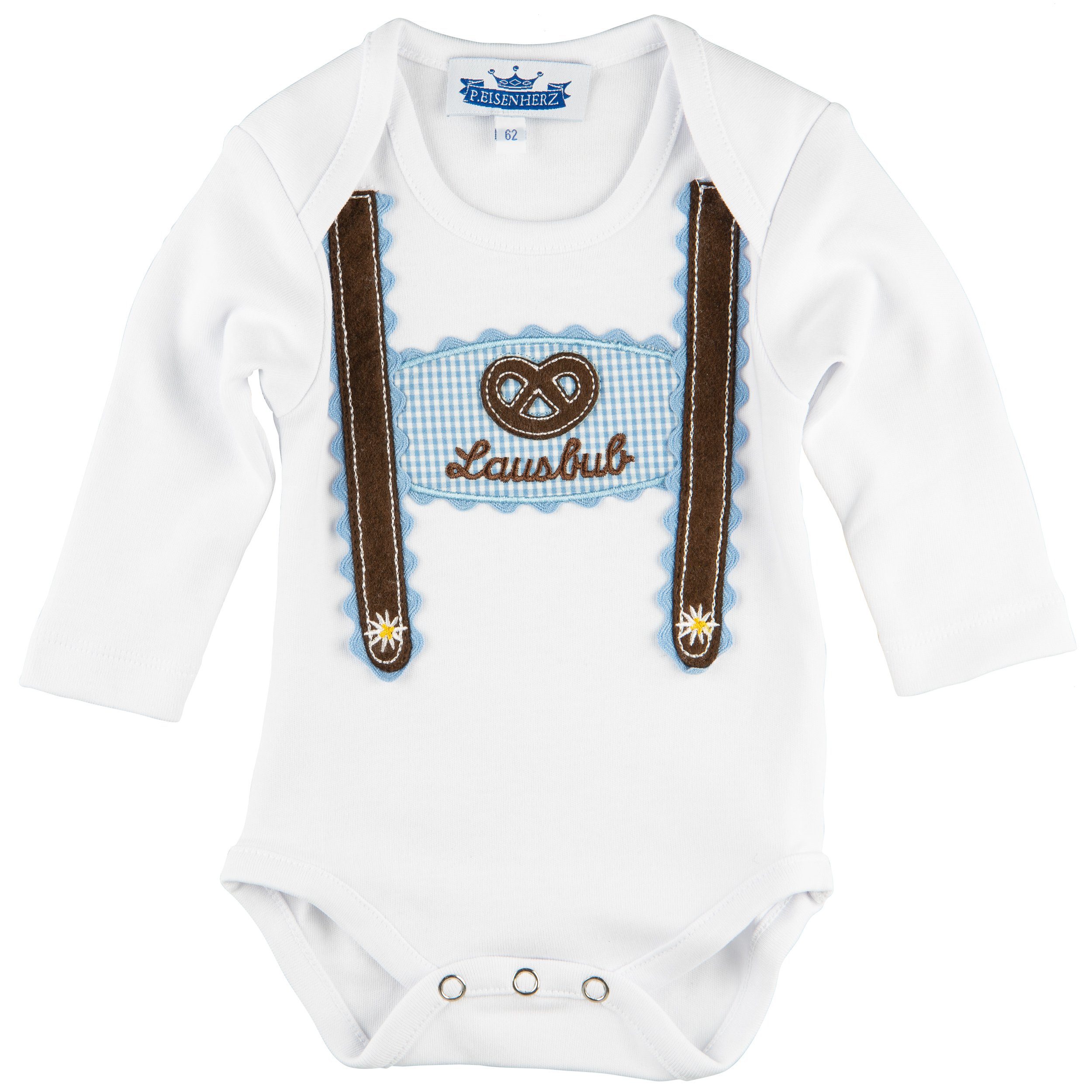 P.Eisenherz Body & Hose Trachten Set für Lausbuben im Geschenkkarton (langarm) (2-tlg) Langarmbody mit Jogginghose im Lederhosen Look