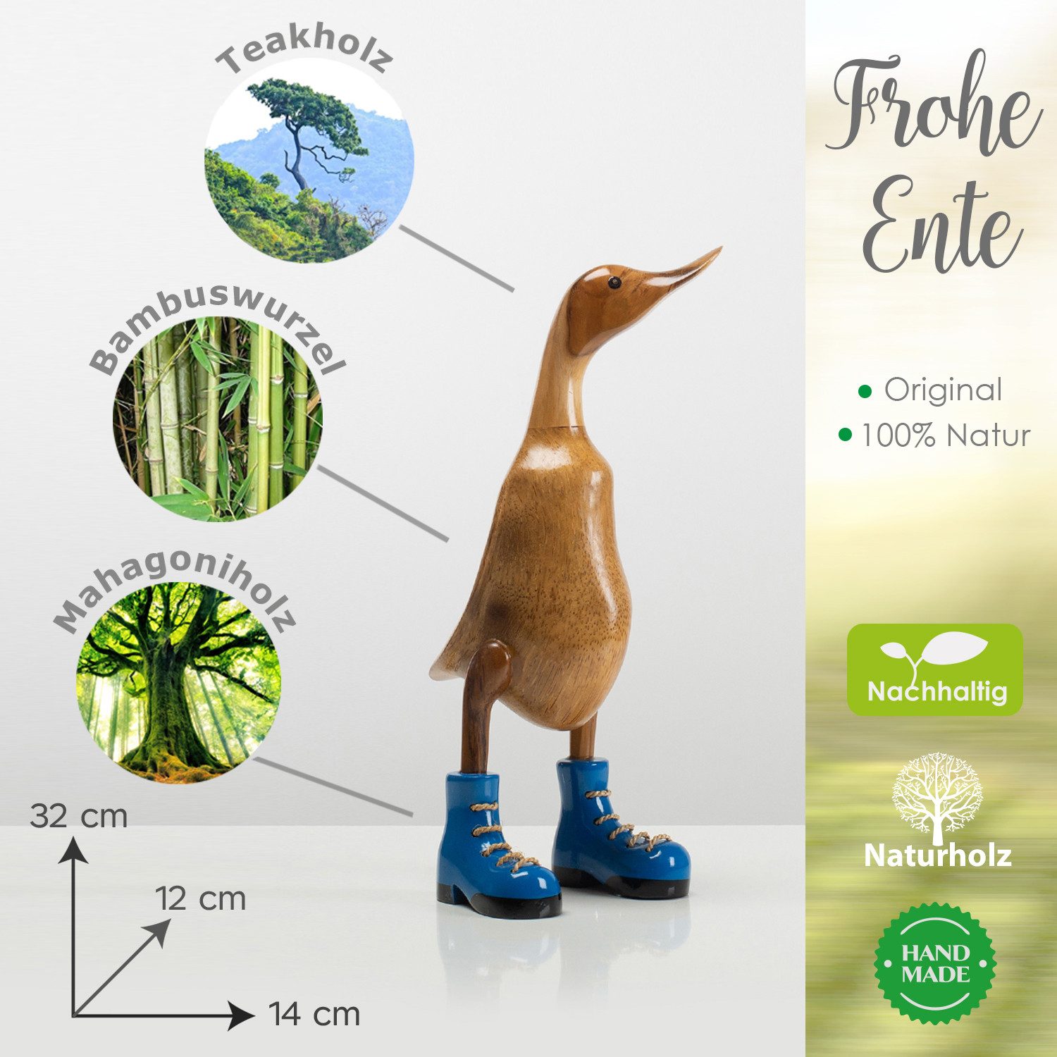 Rikmani Dekofigur Holzfigur Ente Stiefel - günstig online kaufen