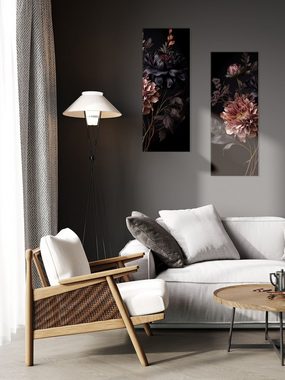 artissimo Glasbild Glasbild 30x80cm Bild aus Glas Wohnzimmer schwarz ausgefallen modern, Vintage Flowers: Opulente Blüten I