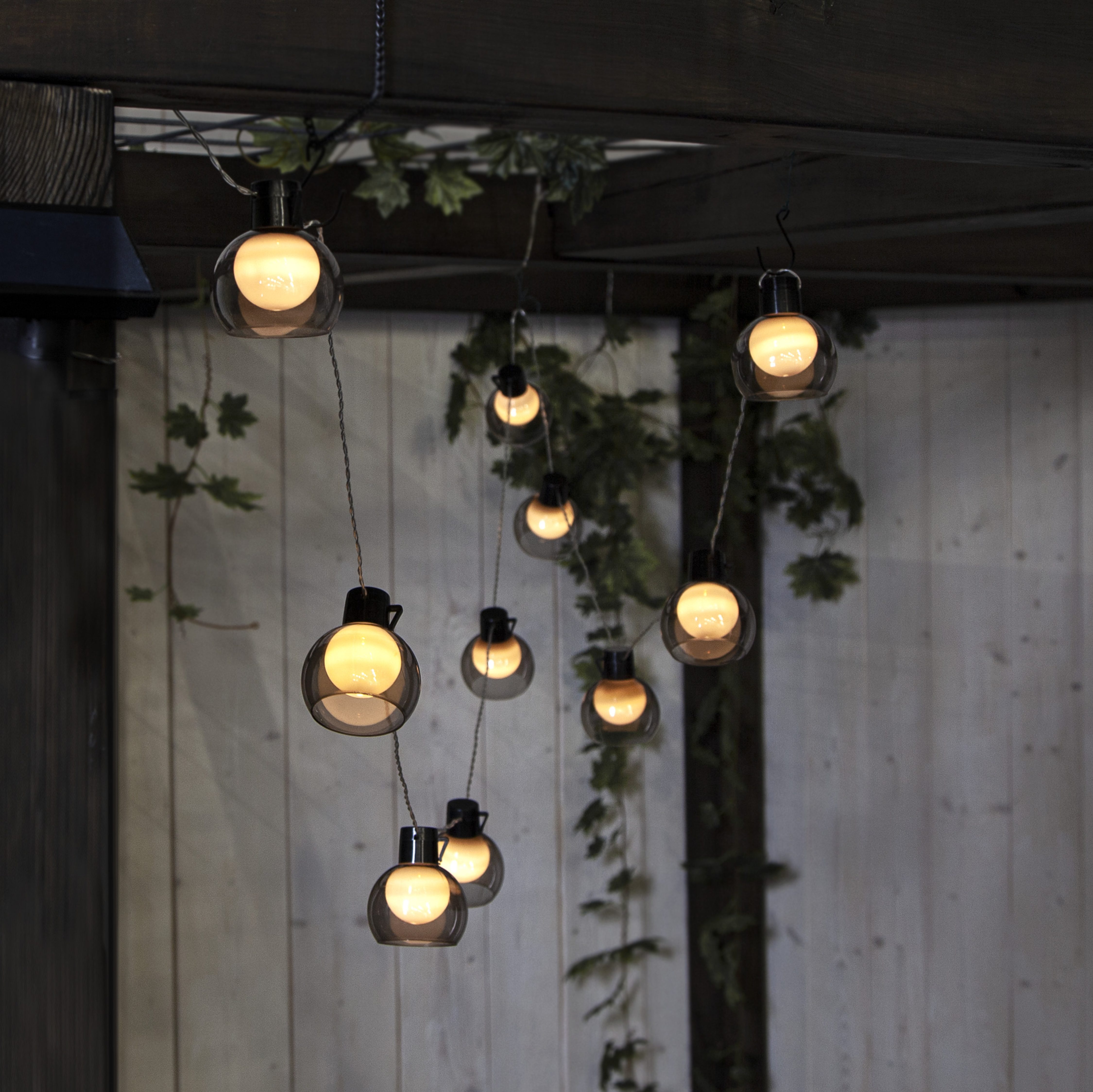 STAR TRADING LED-Lichterkette Smoky, 10-flammig, Ø 7 cm, ca. 2,7 m + 2 m Zuleitung, Kunststoff, Akku, outdoor