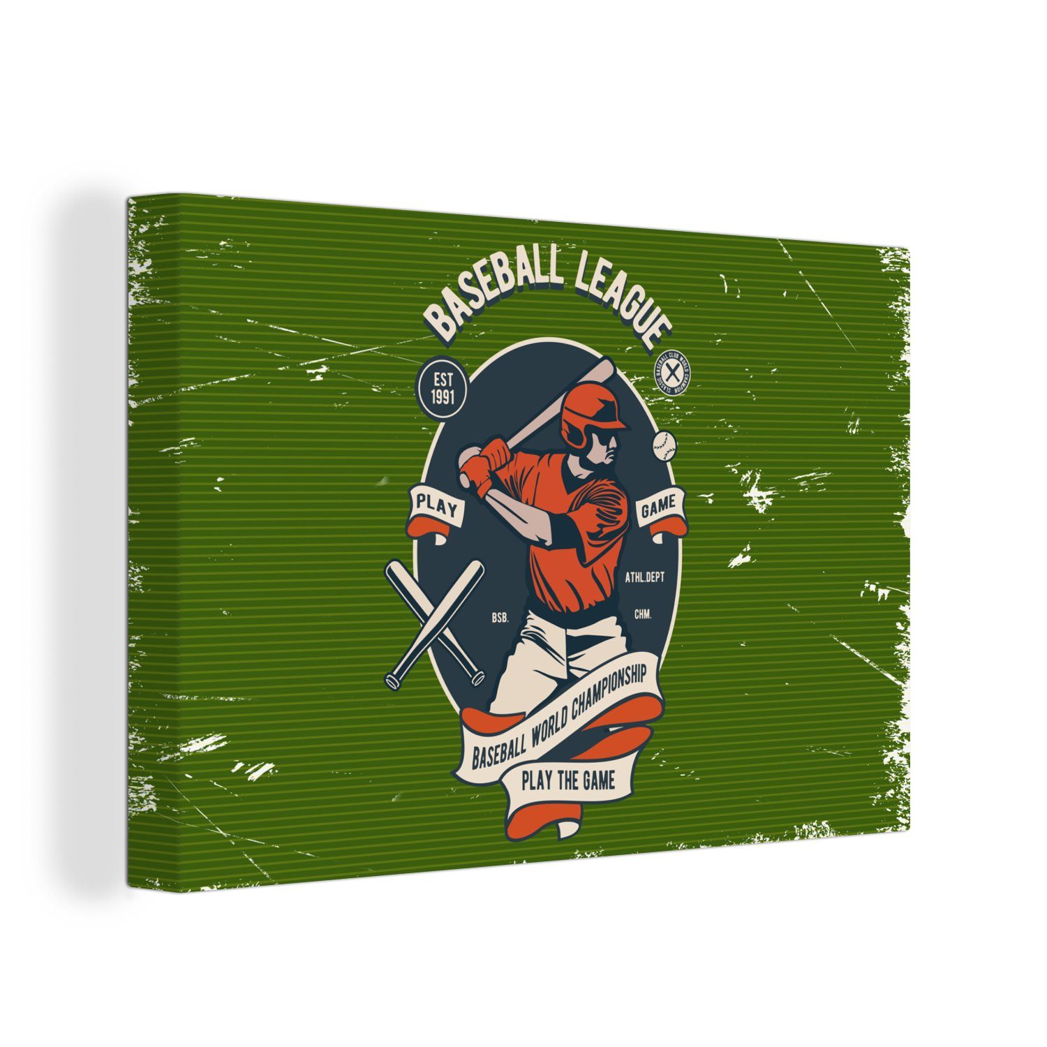OneMillionCanvasses® Leinwandbild Baseball - Baseball - Retro, (1 St), Wandbild Leinwandbilder, Aufhängefertig, Wanddeko, 30x20 cm