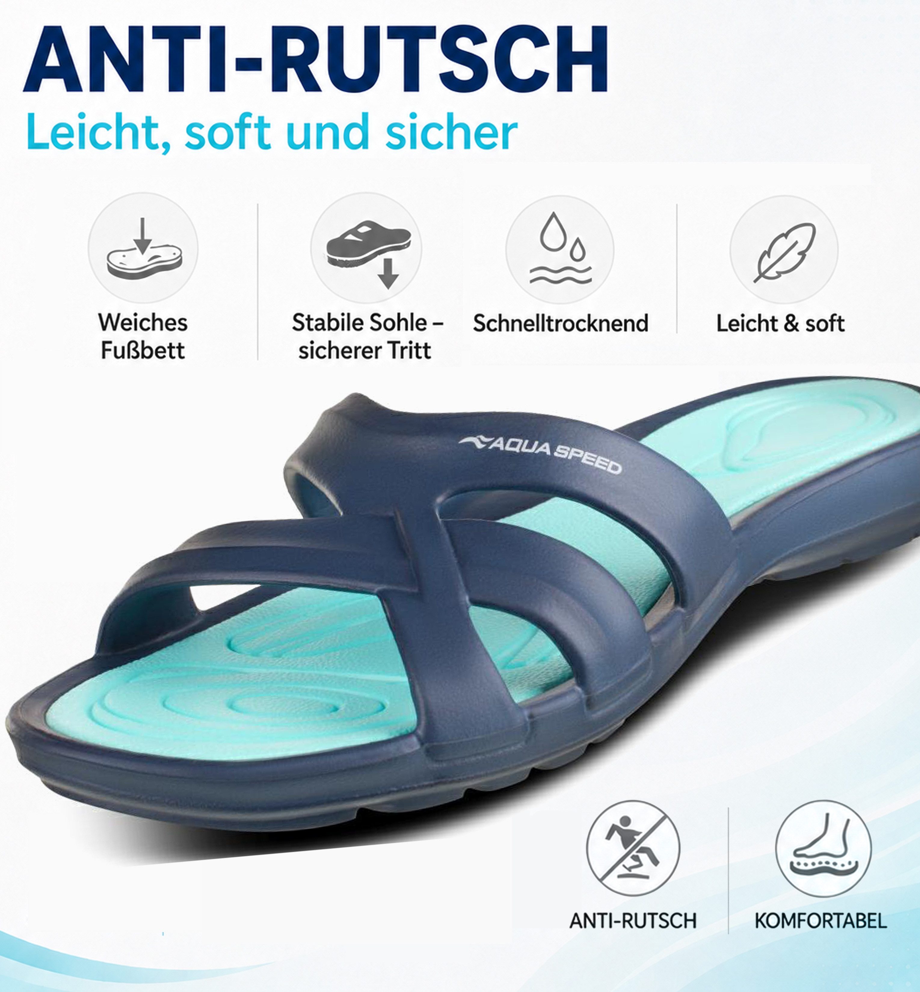 Aqua Speed Relax-Feeling im Alltag – Rutschfest & schnelltrocknend Gr. 42 Badepantolette (Wellness-Slipper mit Mikrofaser – Für Alltag, Reise & Bad) Inklusive M – Bild 5 von 5
