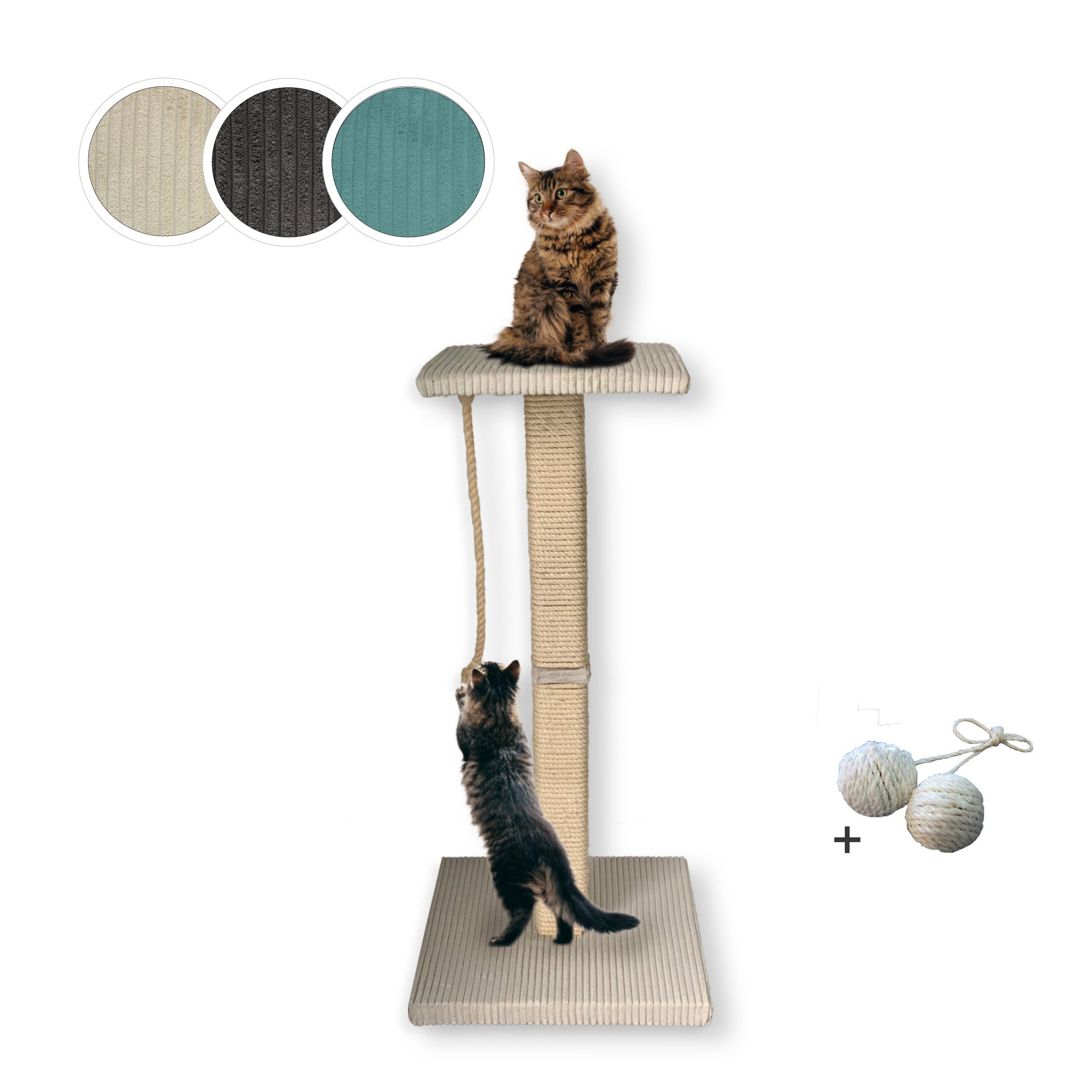 Rohrschneider Kratzbaum Katzen Kratzbaum Emmi 77 cm Echtholz Cordstoff beige, gepolsterte Liegefläche mit Katzenminze, Vollholz