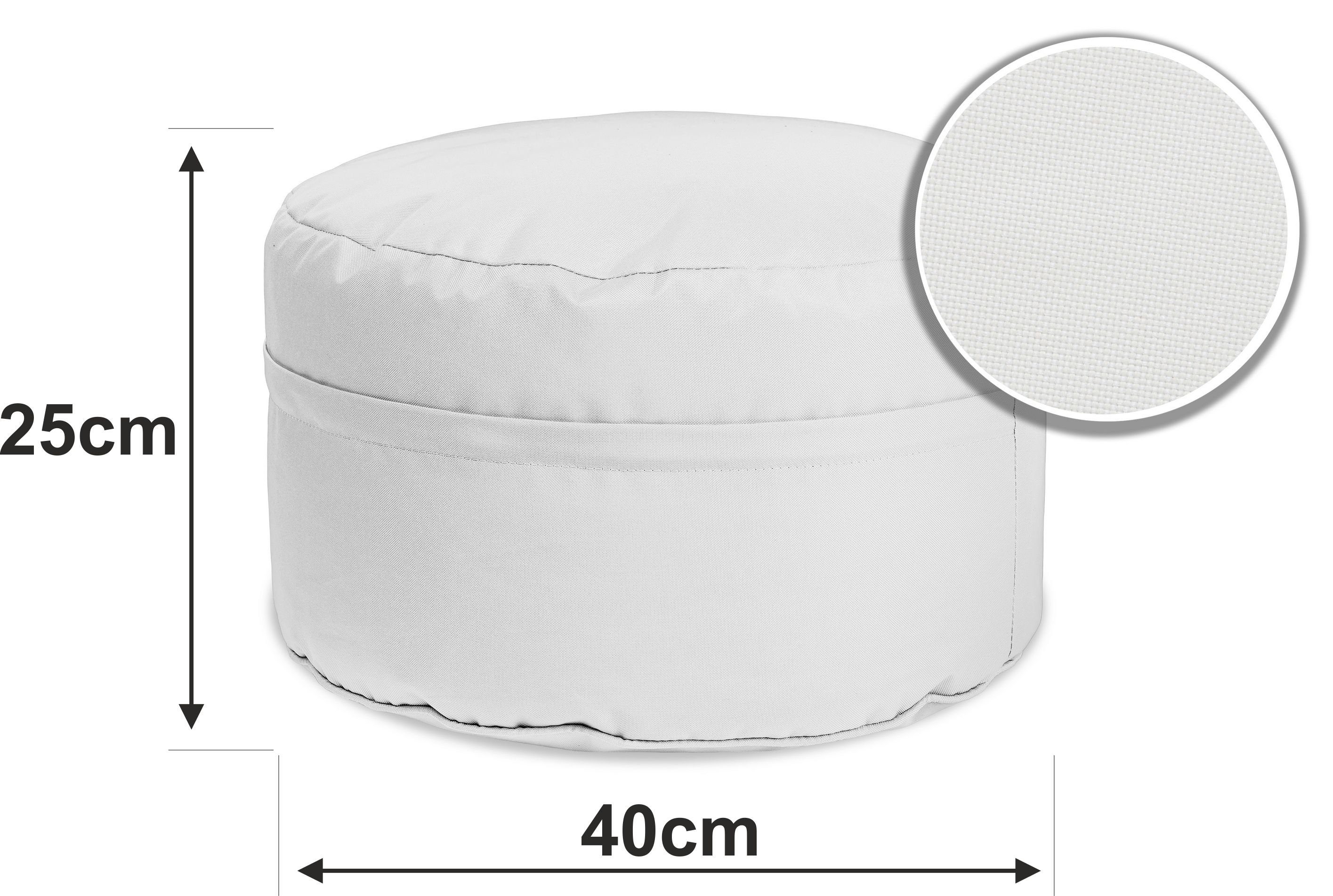 sunnypillow Sitzsack Runder Sitzpouf mit abnehmbarem Bezug, Sitzsack - Hocker rund 25 x 45 cm weiß
