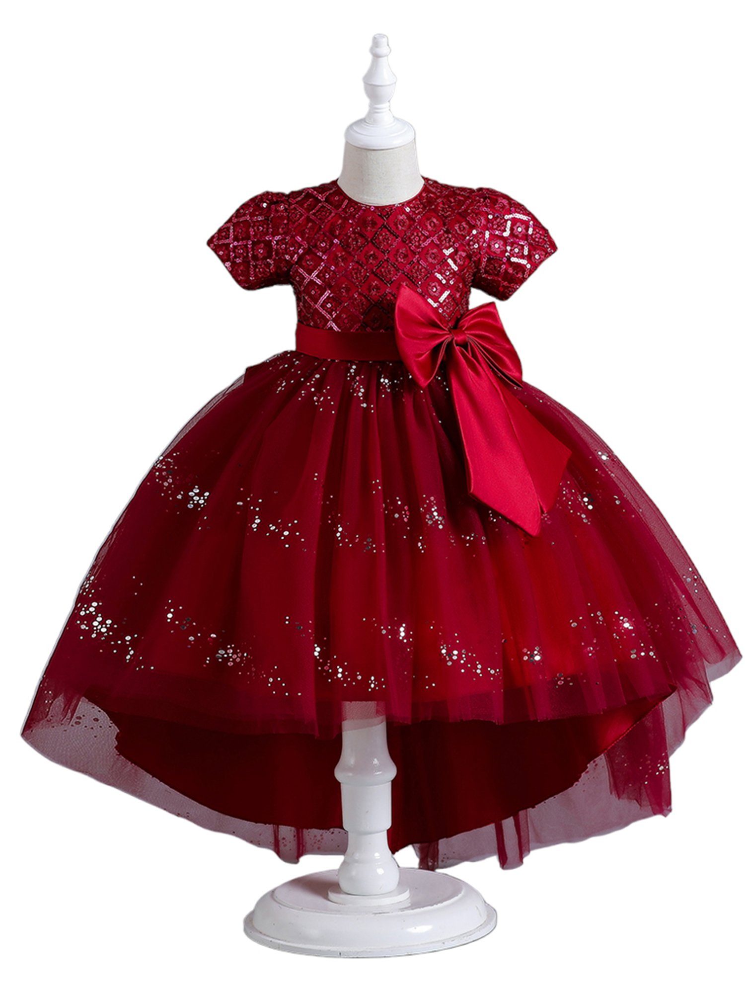 LAPA Abendkleid Mädchen Sommer Partykleider Vokuhila-Kleid Maxikleid mit Pailletten Rot