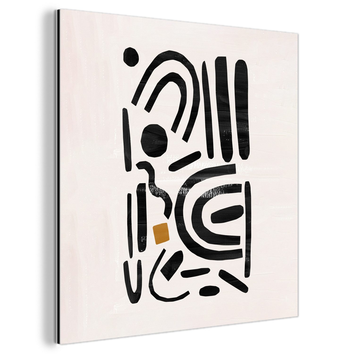 MuchoWow Metallbild Abstrakt - Kunst - Formen - Schwarz, Inkl. Aufhängung, Alu-Dibond-Druck, Wandbild aus Metall, Aluminium deko, 20x20 cm
