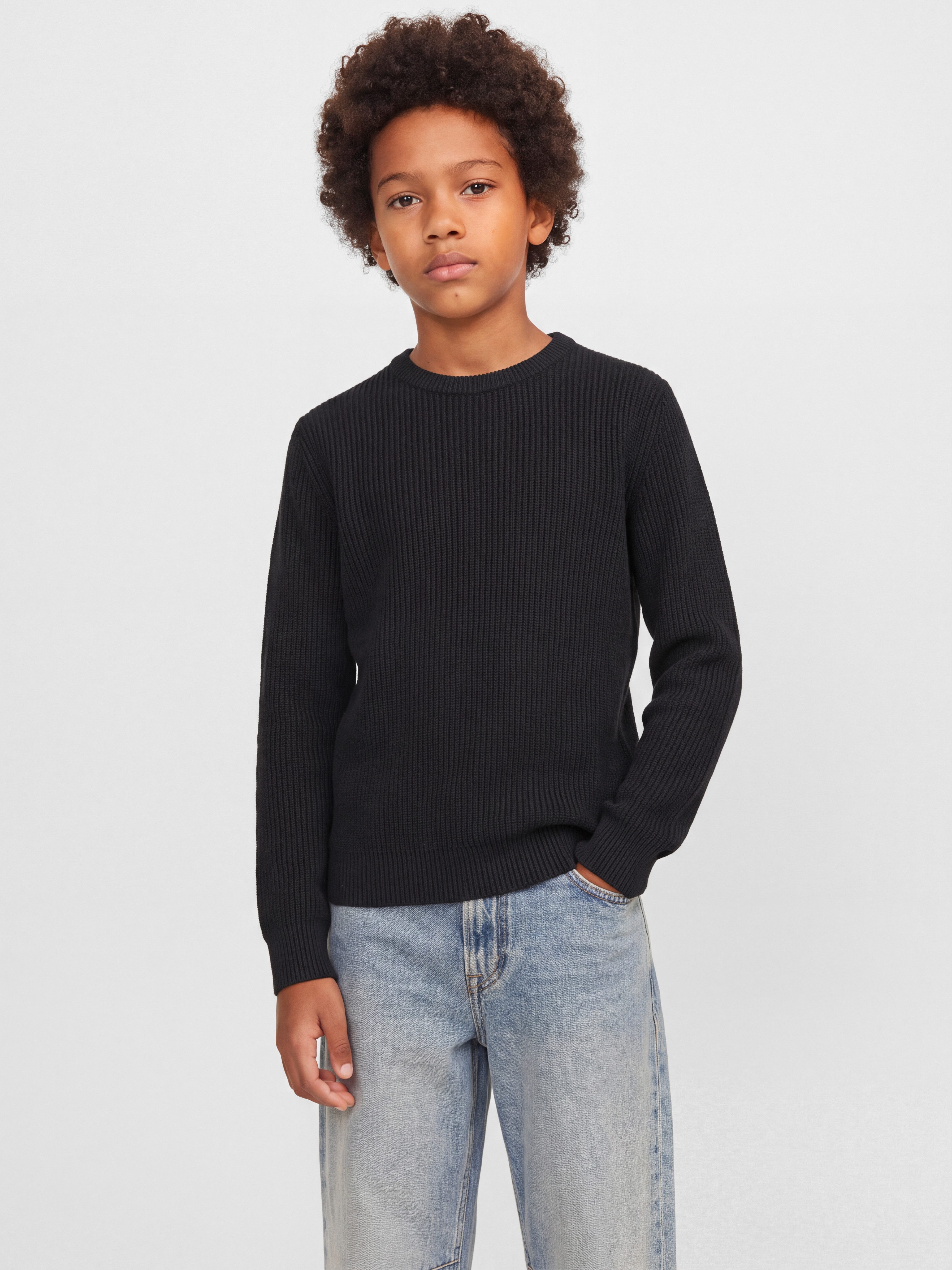 Jack & Jones Junior Rundhalspullover JJPANNEL KNIT CREW NECK AW26 JNR Materialmix, regular fit