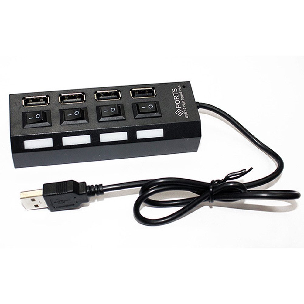 Bolwins C18C USB Hub 4 Port mit LED EIN- / Ausschalter Extender für PC Laptop USB-Adapter USB-A Stecker zu USB Typ A, 40 cm, Ein-/Ausschalter pro Port LED-Statusanzeige Plug & Play