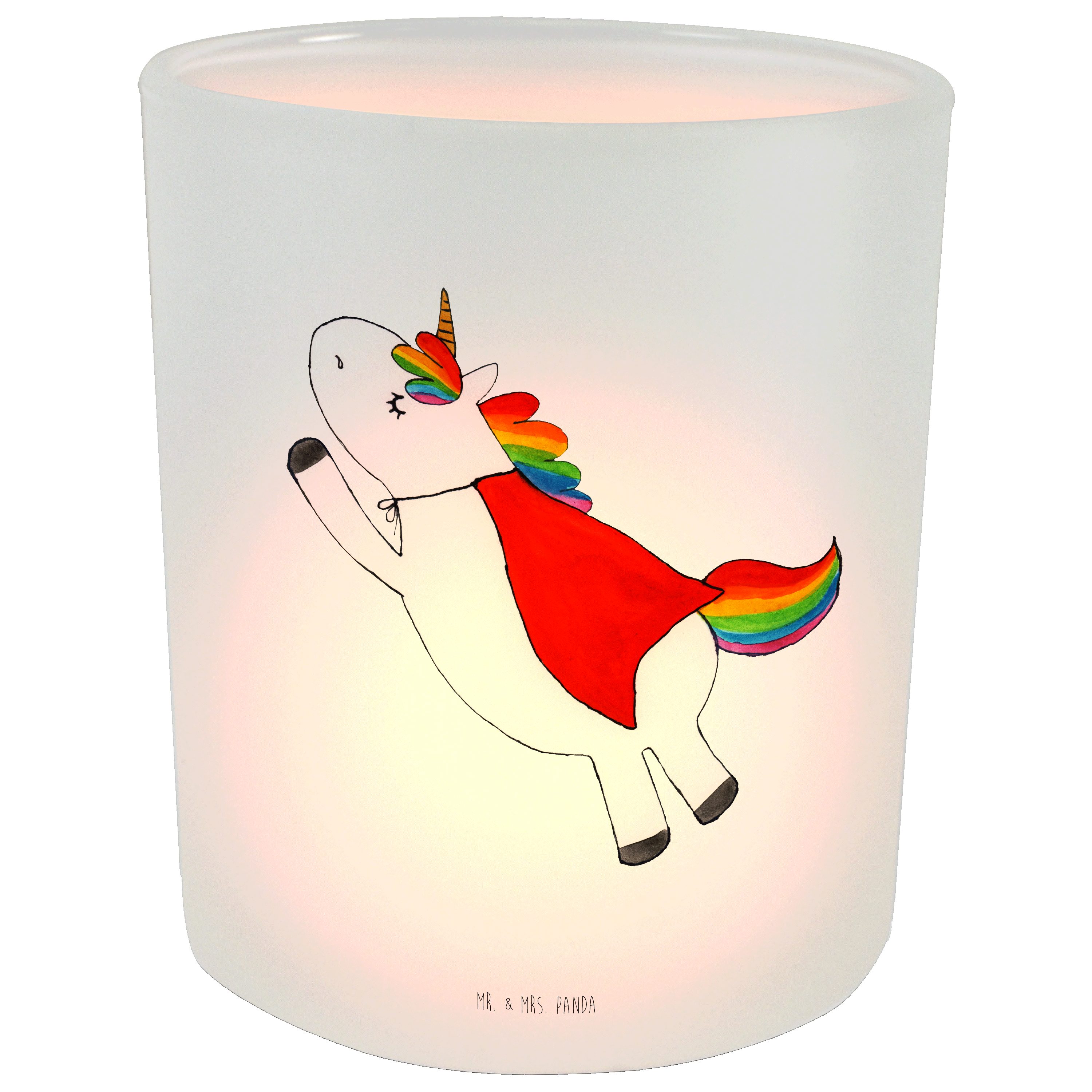 Mr. & Mrs. Panda Windlicht Einhorn Super - Transparent - Geschenk, Teelichthalter, Einhörner, Tr (1 St), Liebevolles Design