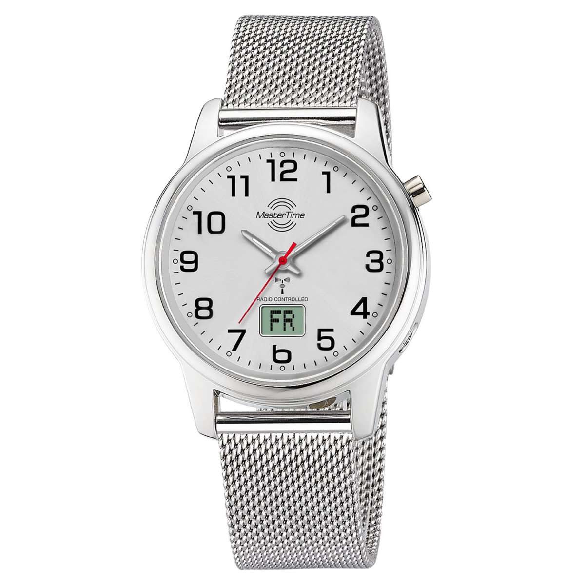 MASTER TIME Funkuhr MTLA-101001-42M, Damenuhr Funk Lady Line Mesh Silberfarben