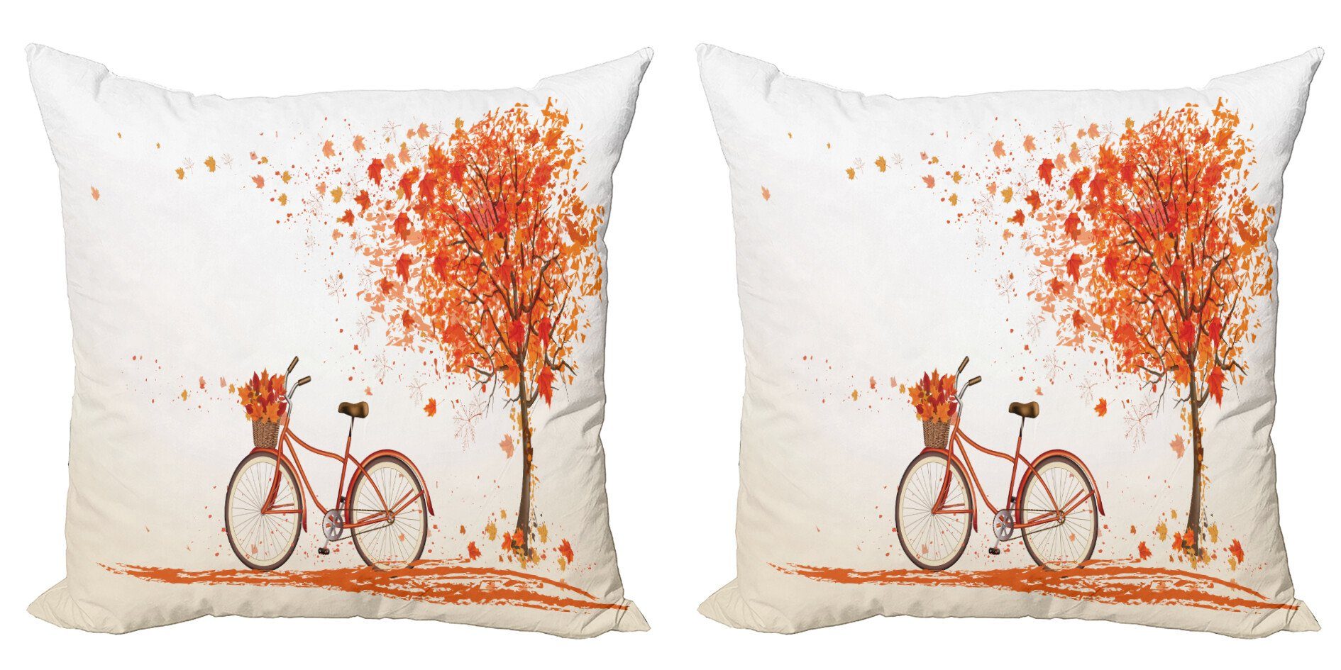 Abakuhaus Kissenbezüge Modern Accent Doppelseitiger Digitaldruck, (2 Stück), Fahrrad Orange Herbst-Baum