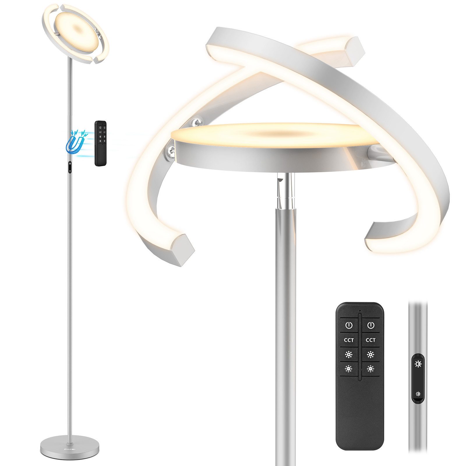 FIMEI Stehlampe Saturn-Stehlampe 36W, Stufenlos dimmbar, LED fest integriert, warmes Licht, kaltweiß, Tageslicht, Steuerung per Fernbedienung/Touchbedienung