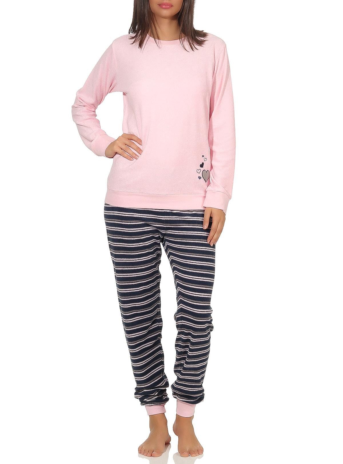 RELAX by Normann Pyjama Damen Frottee Schlafanzug mit Bündchen und Herz Motiv - 291 13 570