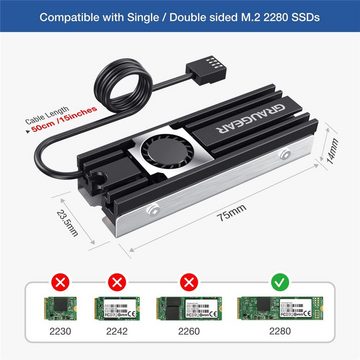 GRAUGEAR Computer-Kühler G-M2HS08-F, Heatpipe Kühler für M.2 2280 SSD, Kühlkörper, PC Speicher Kühlung