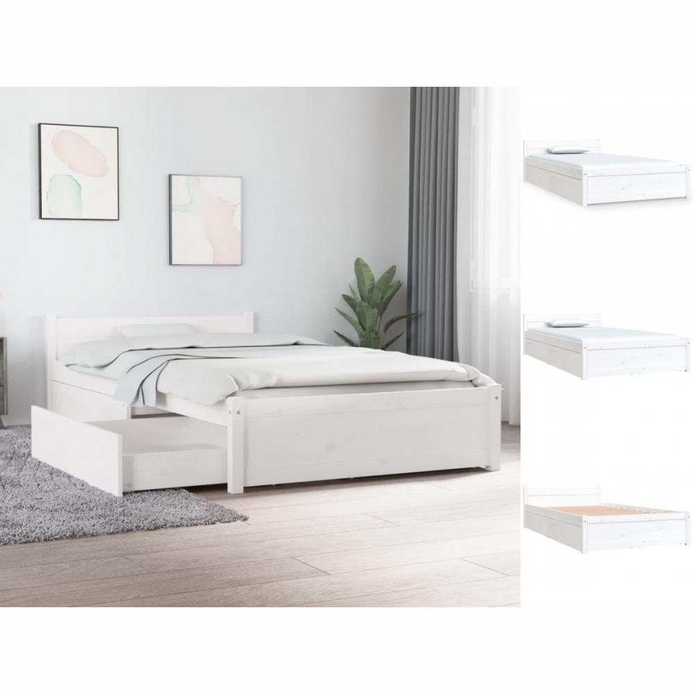 vidaXL Bettgestell Bett mit Schubladen Weiß 90x200 cm Bett Bettgestell Einzelbett Bettrah