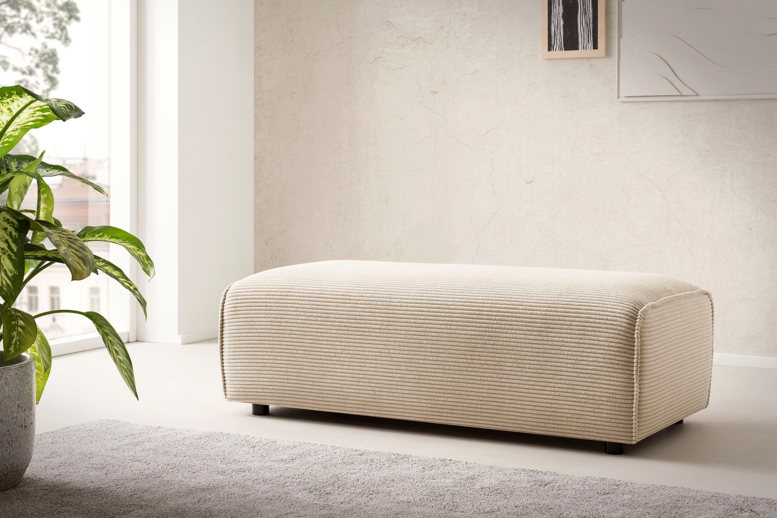 LeGer Home by Lena Gercke Hocker PIARA, Polsterhocker mit Kedernaht, Cord, Leinenoptik o. Strukturstoff, zur Serie PIARA, rechteckig, schwarze Füße, bequemer Sitzkomfort