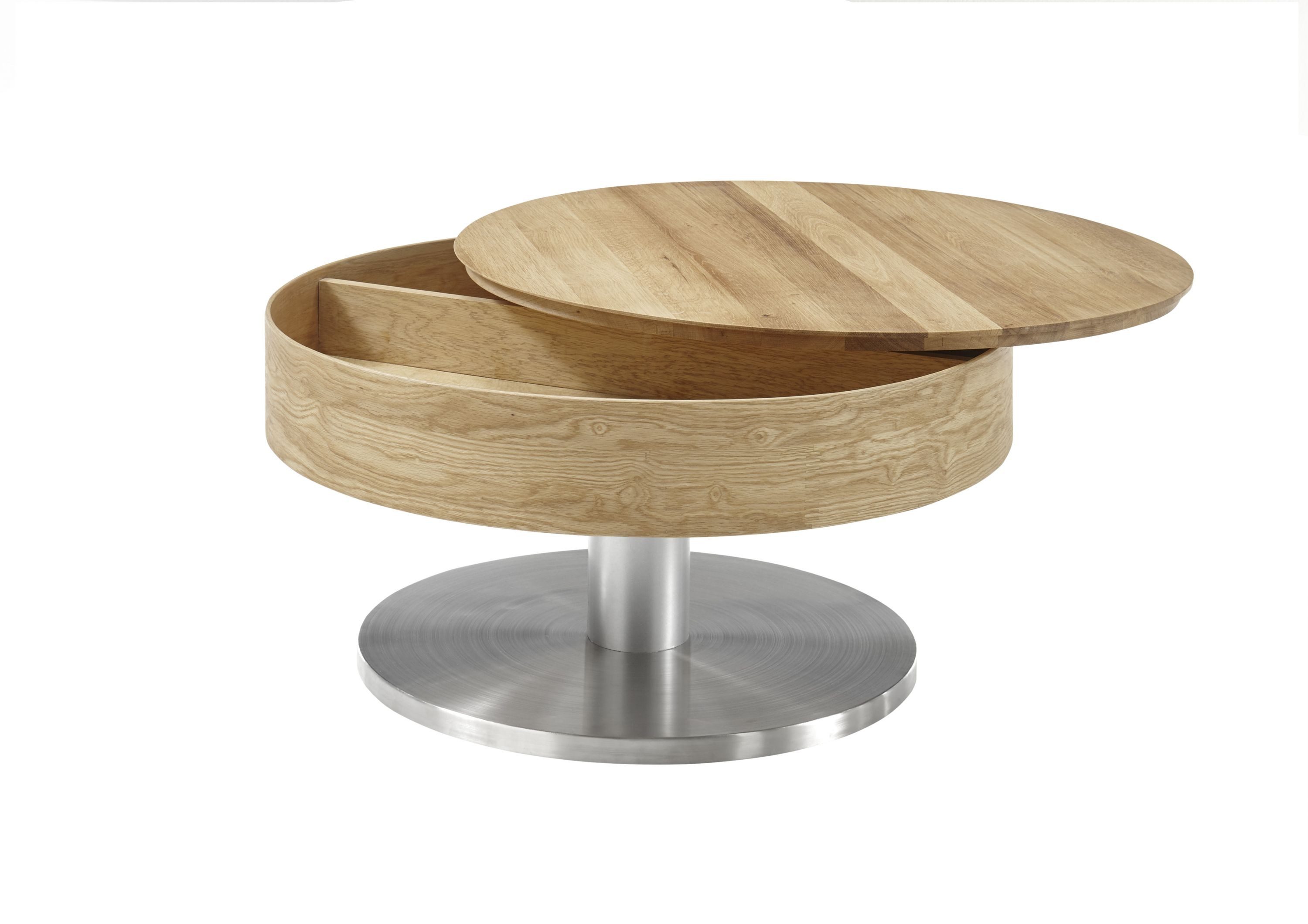 Robas Lund Couchtisch, Asteiche furniert m. drehbarer Platte & Innenfach 79x40x79 cm