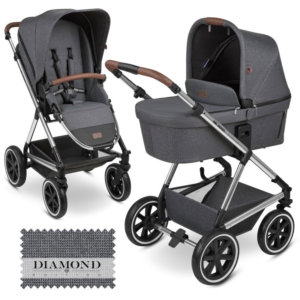 ABC Design Kombi-Kinderwagen Vicon 4 Air - Asphalt, 2in1 Kinderwagen Buggy mit Lufträdern, Babywanne & Sportsitz