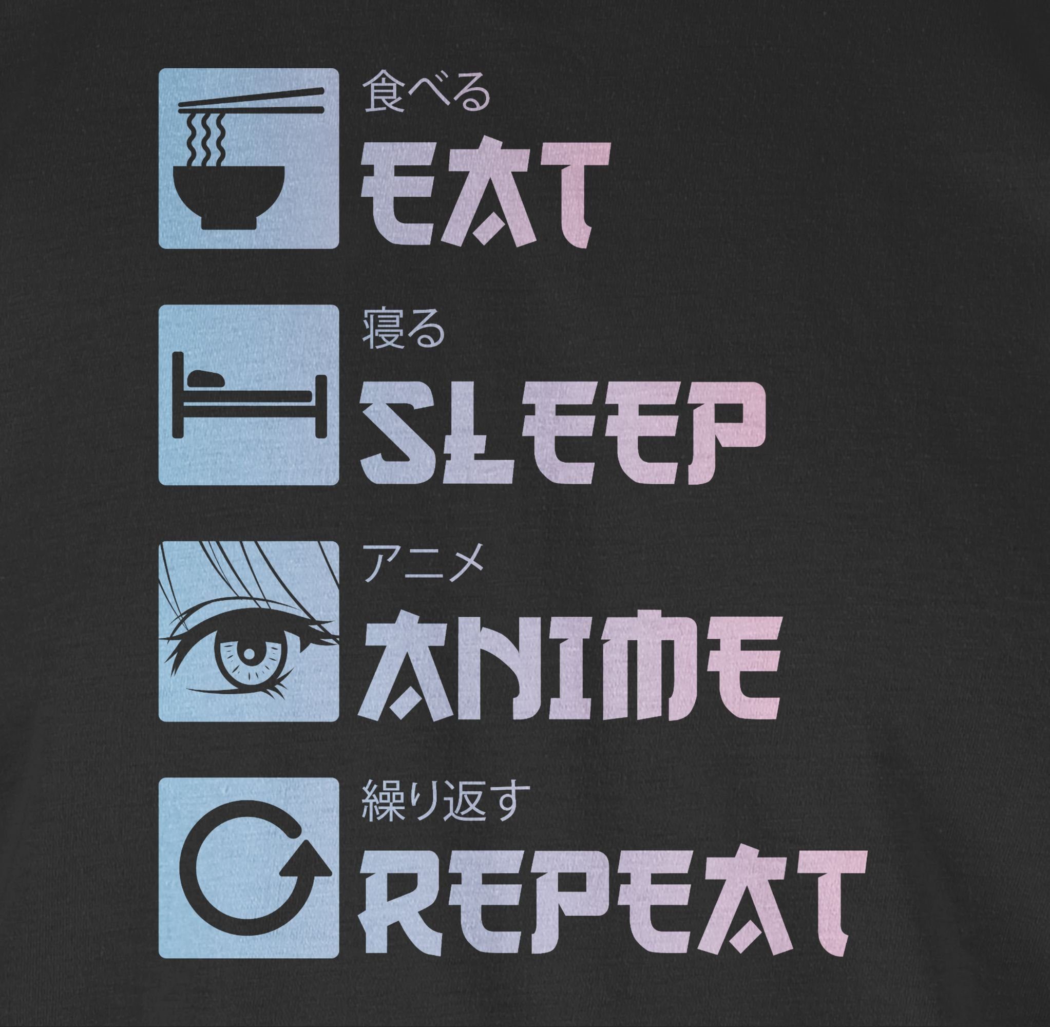 Eat Manga Sleep Geschenke 1 - Repeat Anime Anime Schwarz Shirtracer Rundhalsshirt