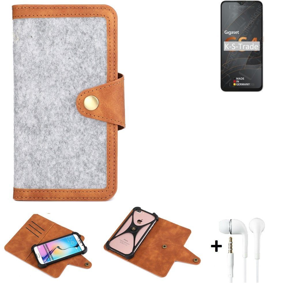 K-S-Trade Handyhülle für Gigaset GS4, Handyhülle + Kopfhörer Schutzhülle Filz Hülle Kunstleder